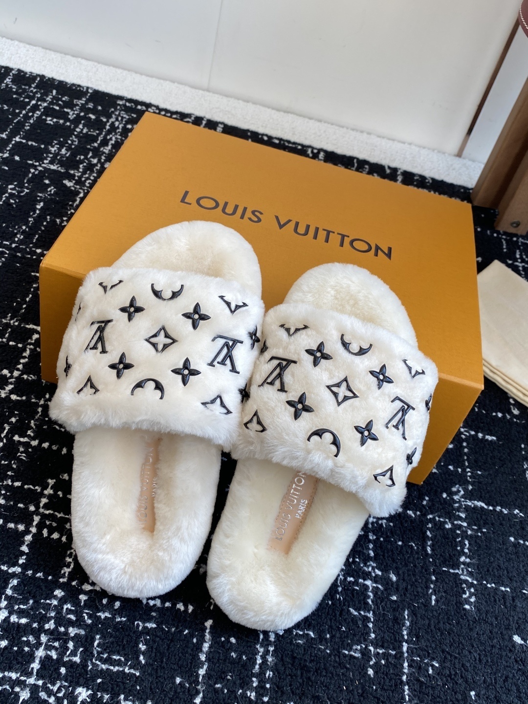 Luxury Monogram Furry Slides - Cozy Designer Shearling Slippers
