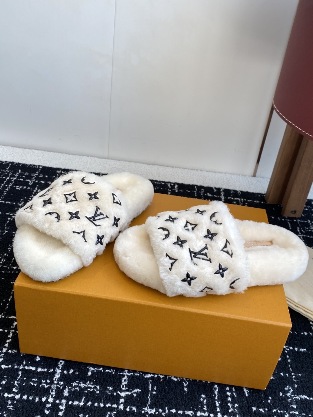 Luxury Monogram Furry Slides - Cozy Designer Shearling Slippers
