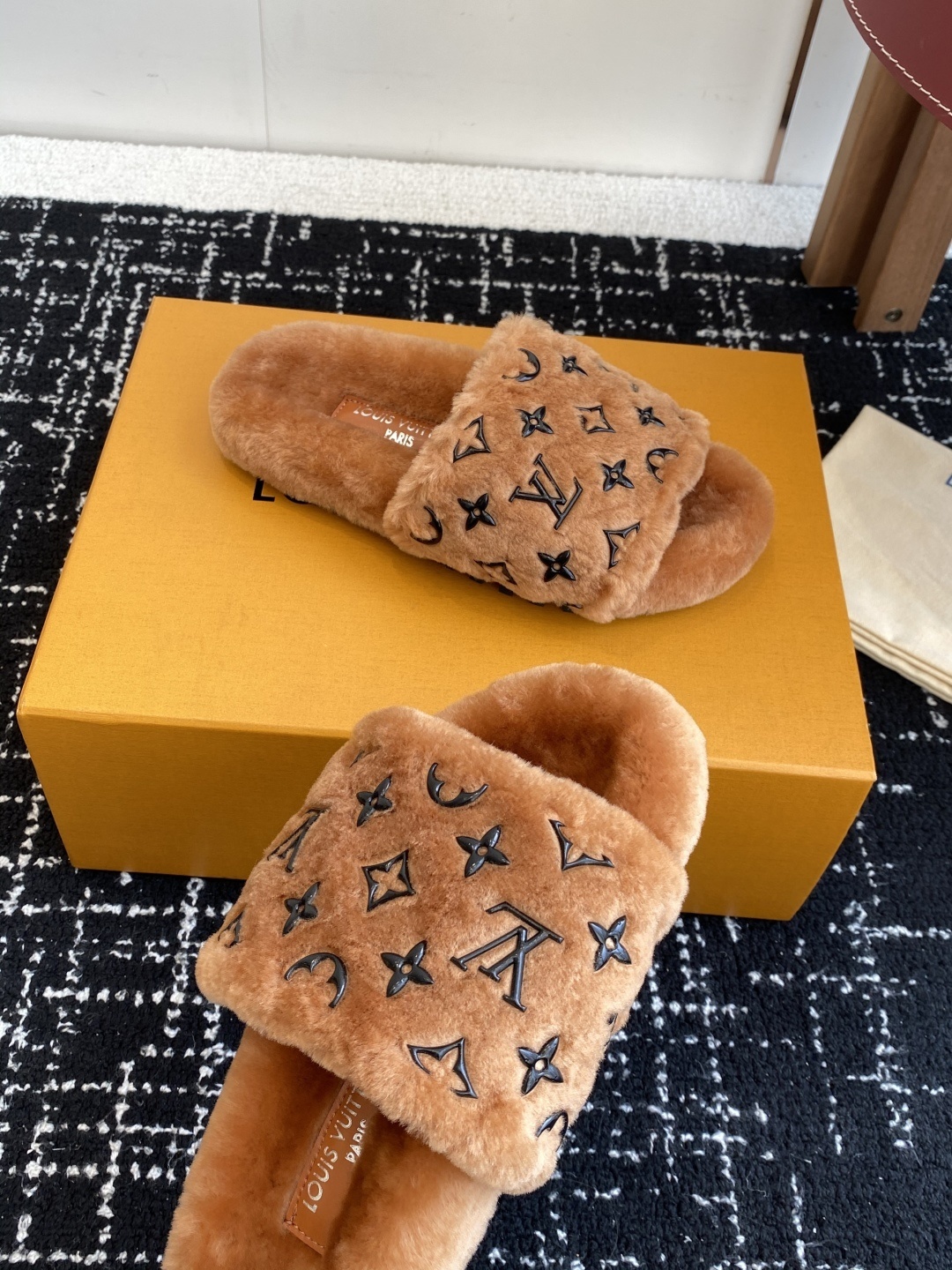 Luxury Monogram Plush Fur Slides - Designer Winter Slippers