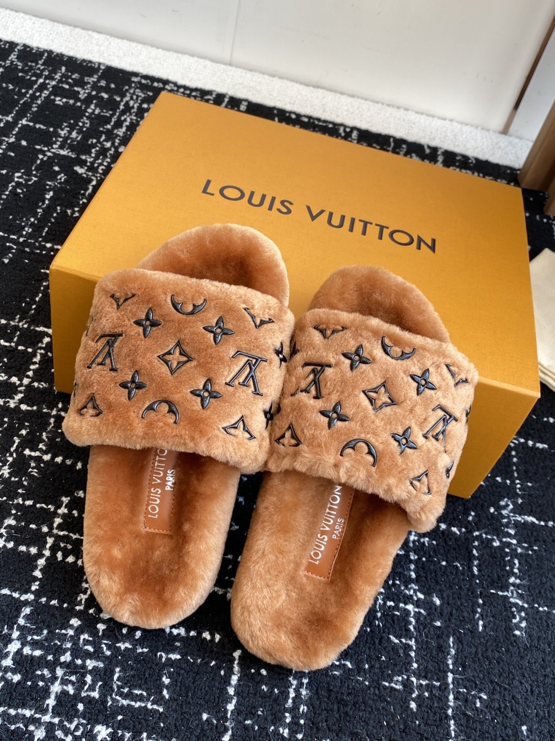 Luxury Monogram Plush Fur Slides - Designer Winter Slippers