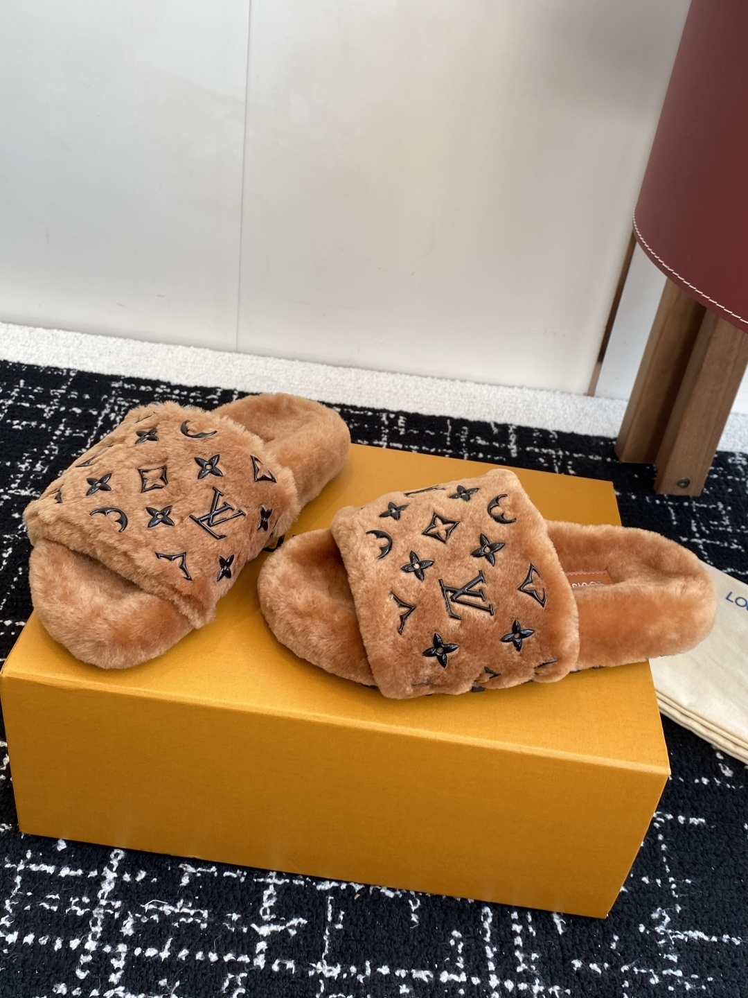 Luxury Monogram Plush Fur Slides - Designer Winter Slippers