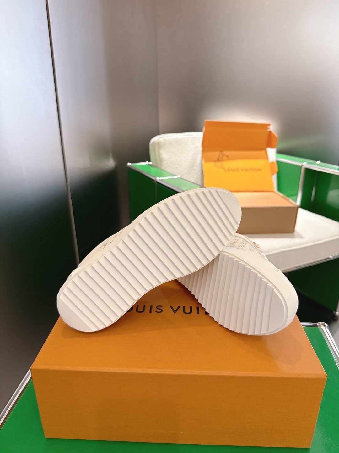 Louis Vuitton White Leather Sneakers with Monogram Floral Charms