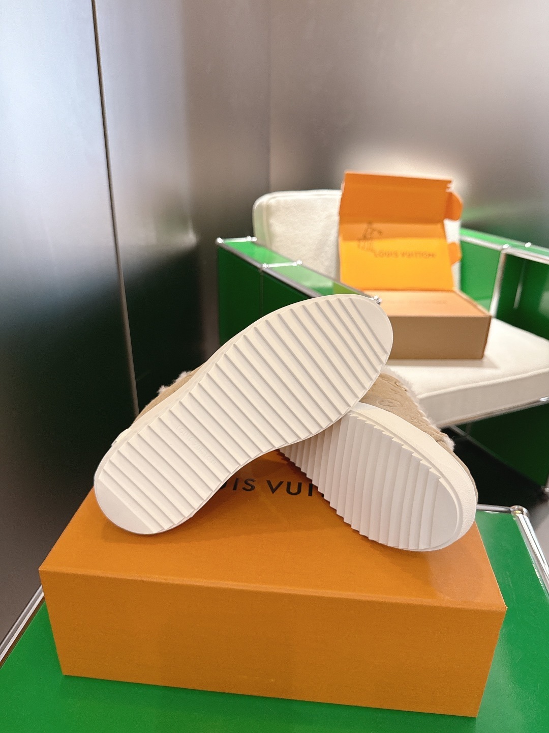 Louis Vuitton Monogram Shearling Sneakers - Luxury Beige Suede