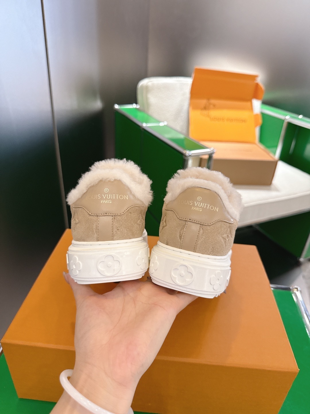 Louis Vuitton Monogram Shearling Sneakers - Luxury Beige Suede