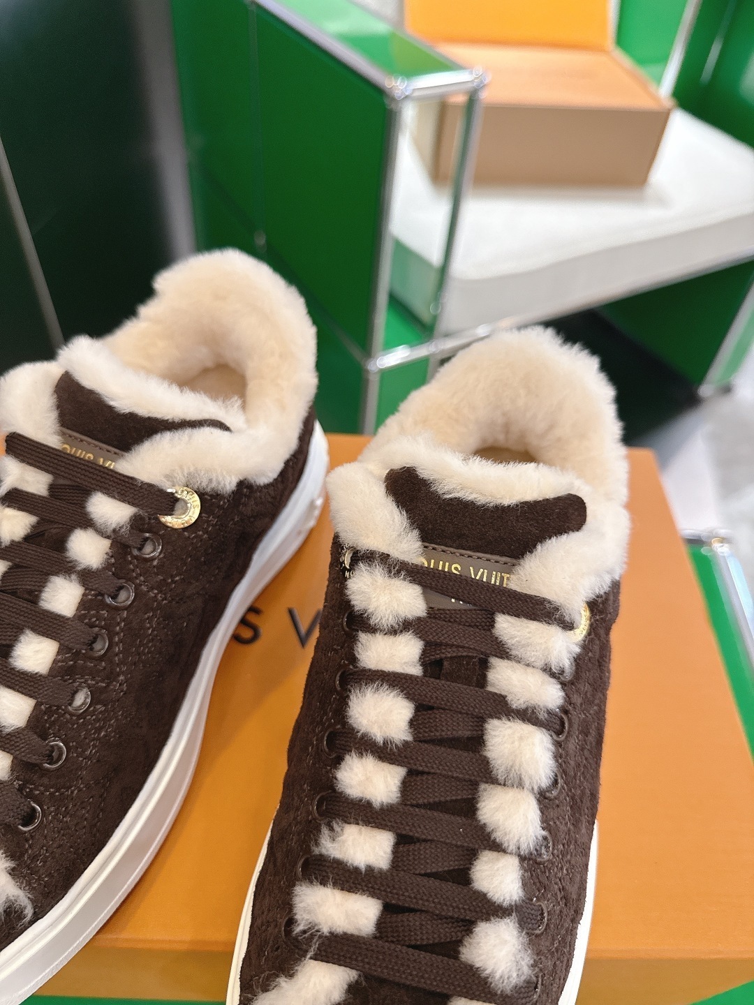 Louis Vuitton Time Out Shearling Sneakers - Brown Luxury Winter Shoes