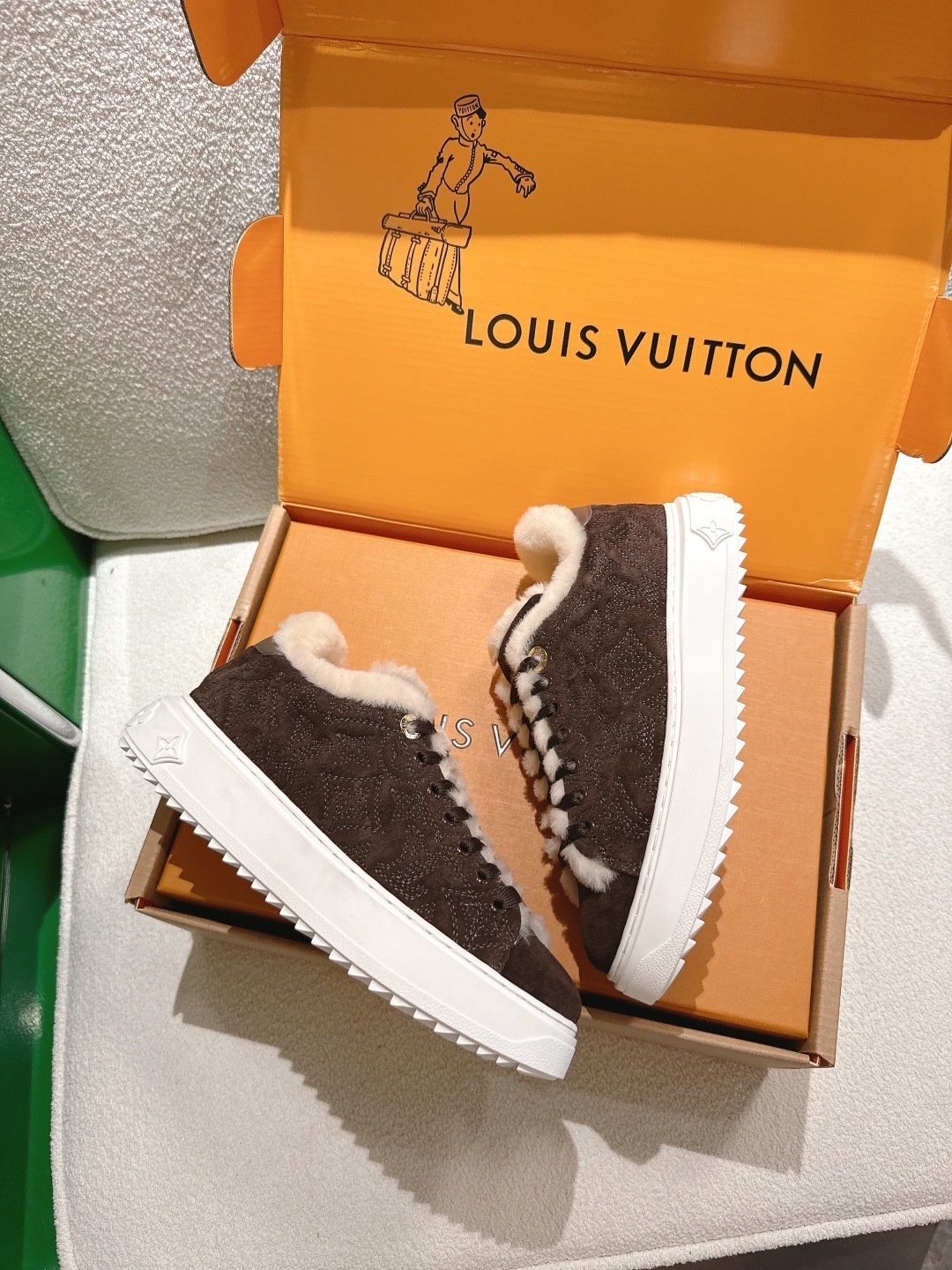 Louis Vuitton Time Out Shearling Sneakers - Brown Luxury Winter Shoes