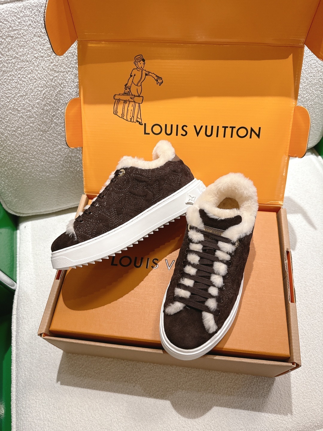 Louis Vuitton Time Out Shearling Sneakers - Brown Luxury Winter Shoes