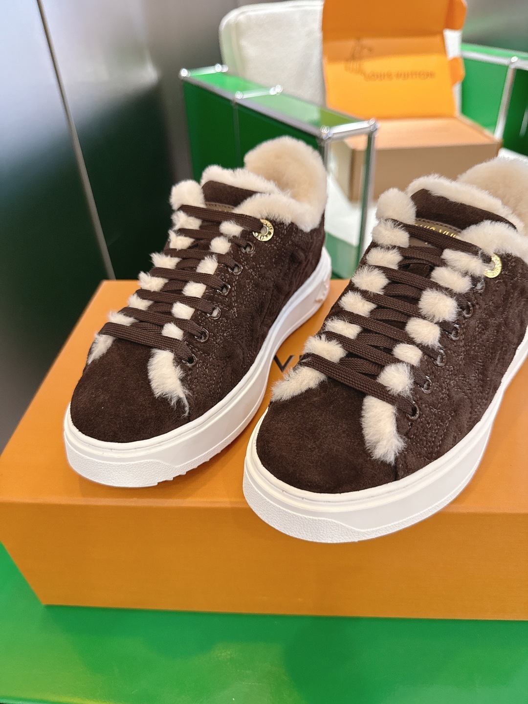 Louis Vuitton Time Out Shearling Sneakers - Brown Luxury Winter Shoes