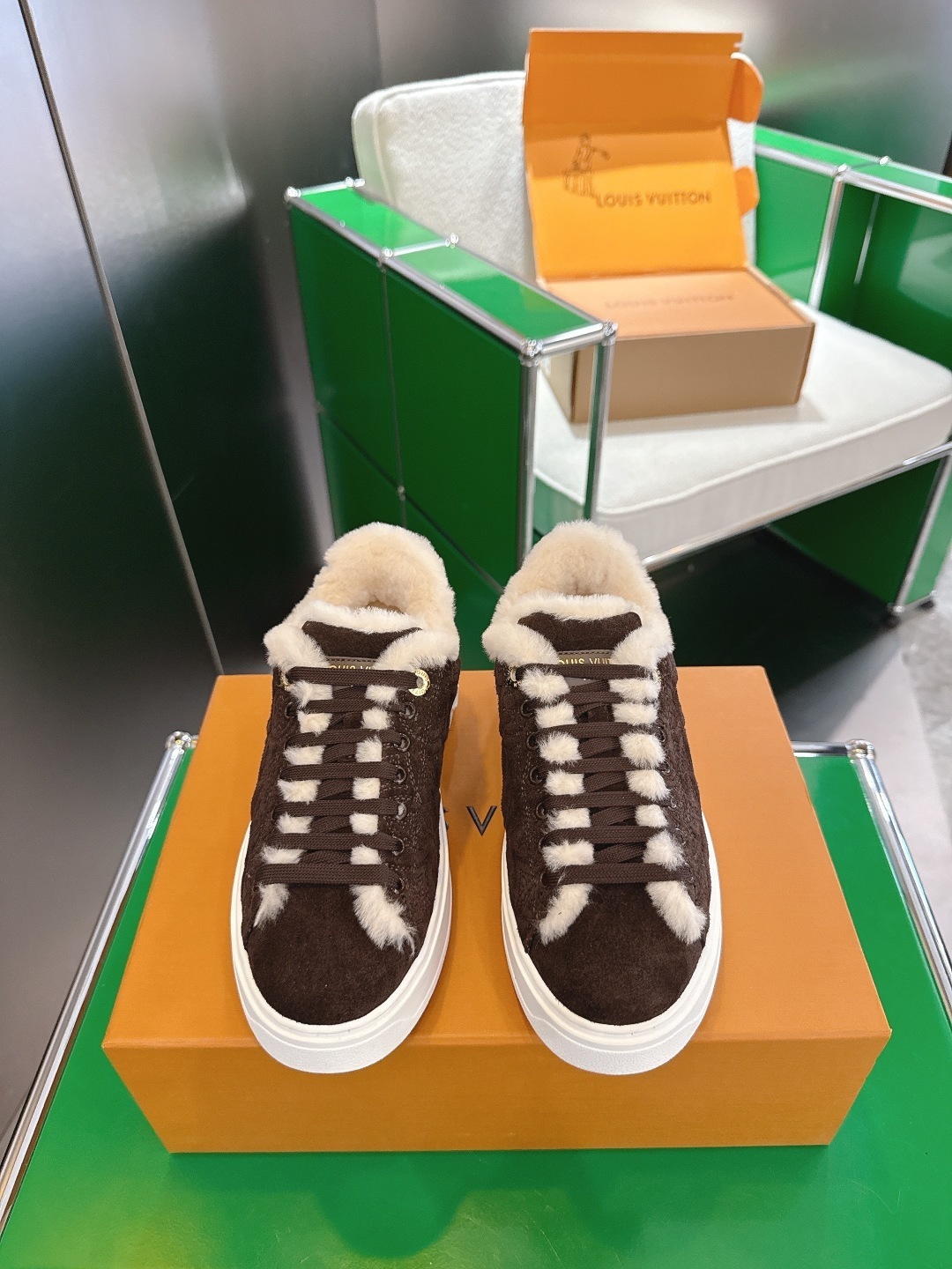 Louis Vuitton Time Out Shearling Sneakers – Brown Luxury Winter Shoes