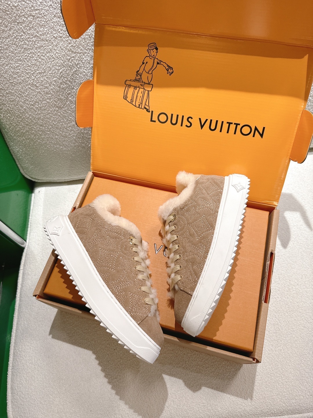 Louis Vuitton Fur-Lined Suede Sneakers - Luxury Winter Footwear