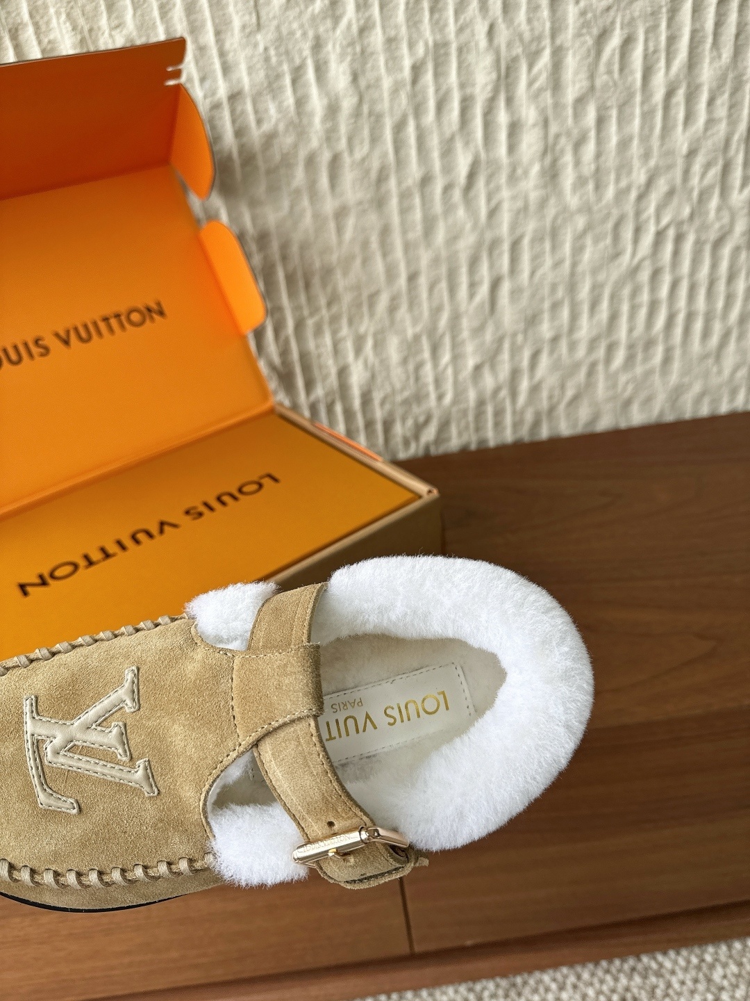 Louis Vuitton Shearling Lined Suede Mules - Luxury Tan Comfort Shoes