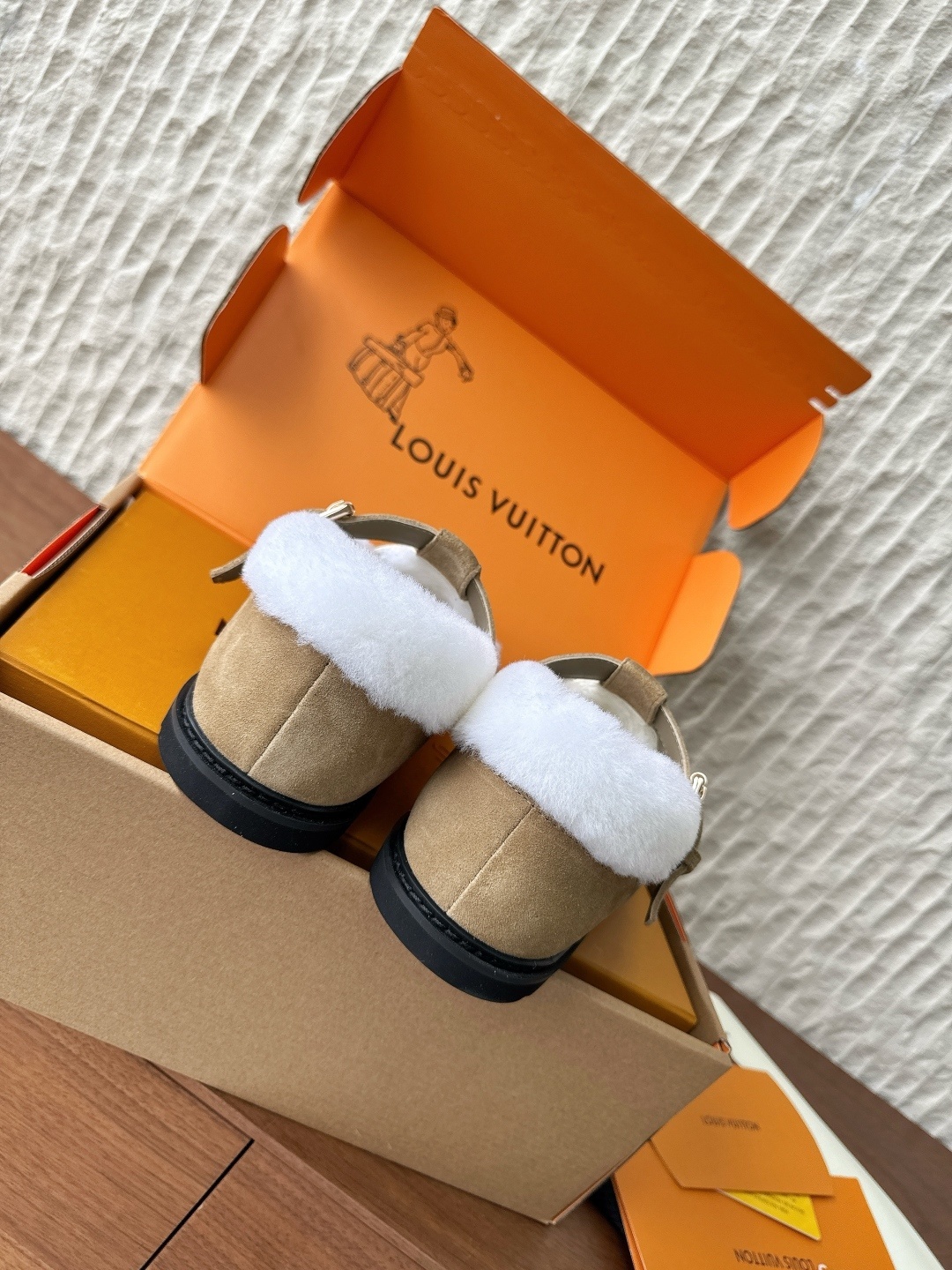 Louis Vuitton Shearling Lined Suede Mules - Luxury Tan Comfort Shoes