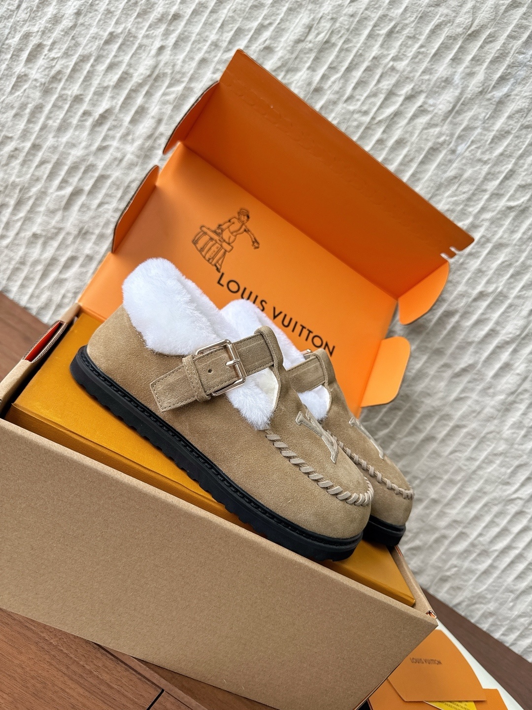 Louis Vuitton Shearling Lined Suede Mules - Luxury Tan Comfort Shoes