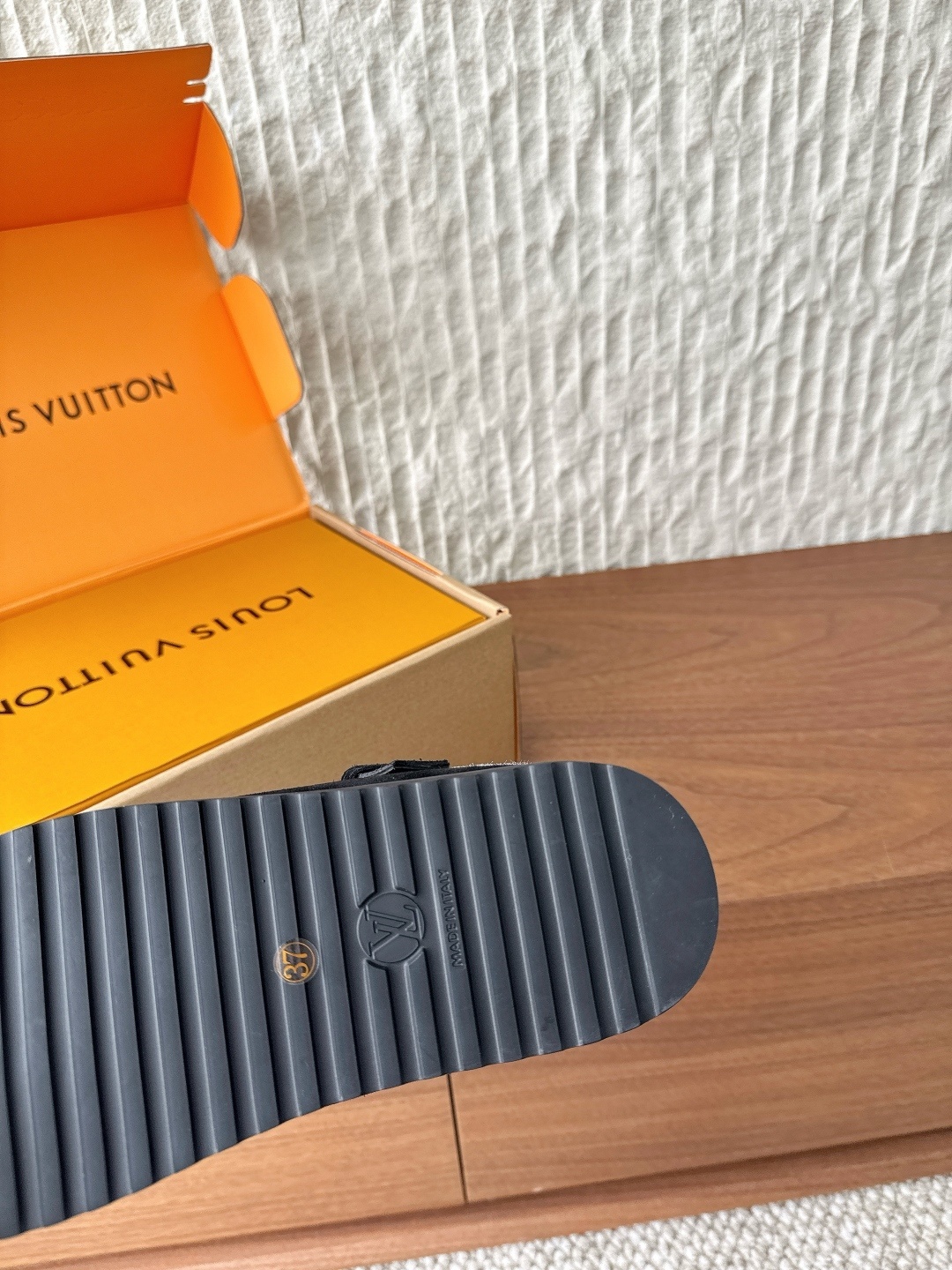 Louis Vuitton Black Suede Shearling Mules with LV Logo