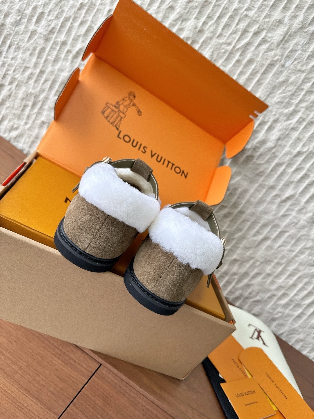 Louis Vuitton Paseo Flat Comfort Mule Suede Shearling Khaki