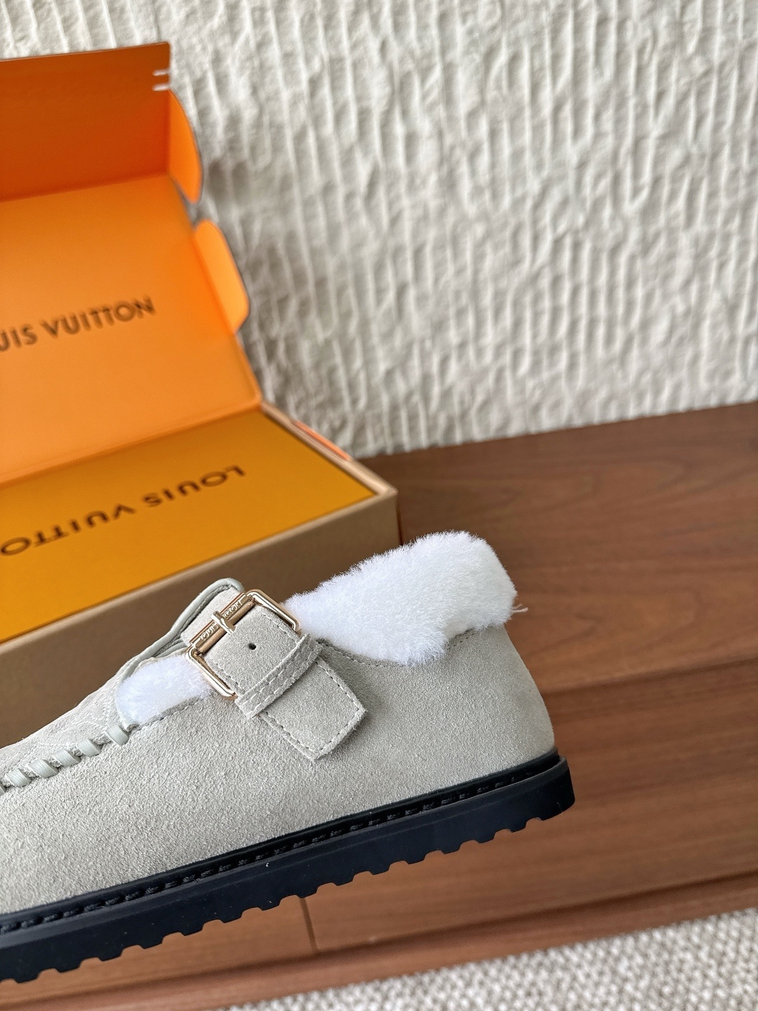 Louis Vuitton Monogram Embossed Shearling Mules - Beige Suede