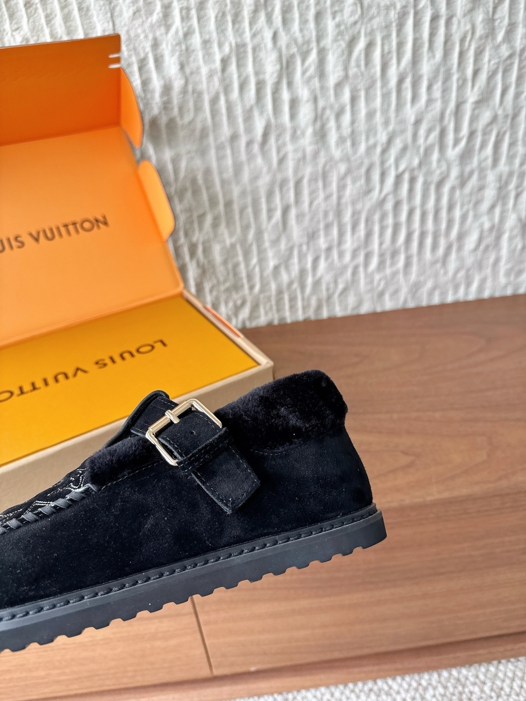 Louis Vuitton Black Suede Monogram Shearling Snow Loafers