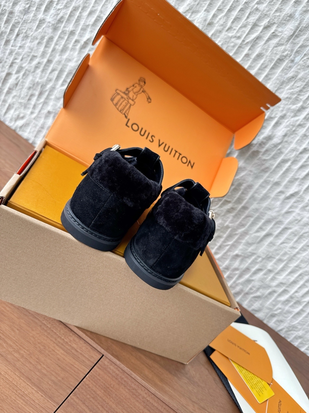 Louis Vuitton Black Suede Monogram Shearling Snow Loafers