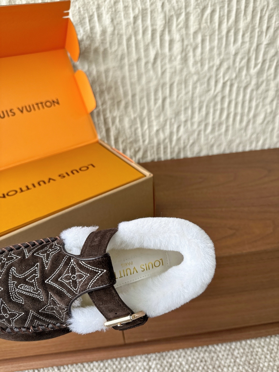 Louis Vuitton Brown Suede Monogram Loafers with Shearling Lining