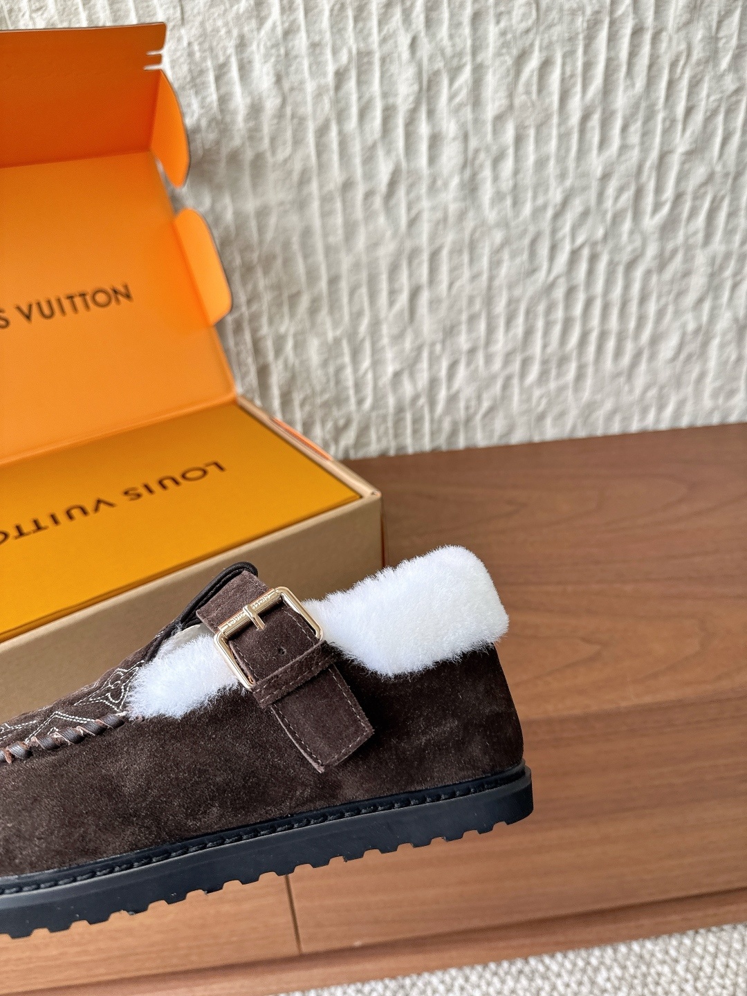 Louis Vuitton Brown Suede Monogram Loafers with Shearling Lining