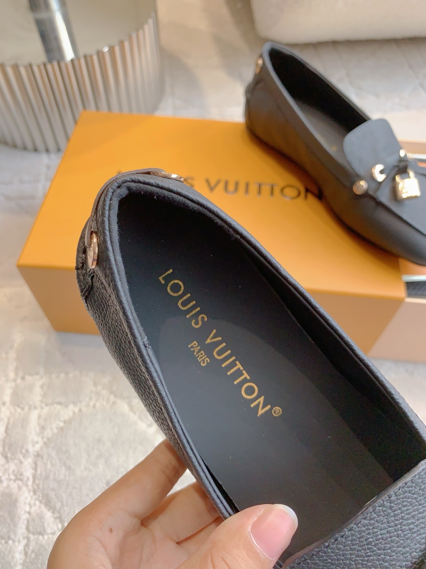 Louis Vuitton Gloria Flat Loafers in Black Grained Leather