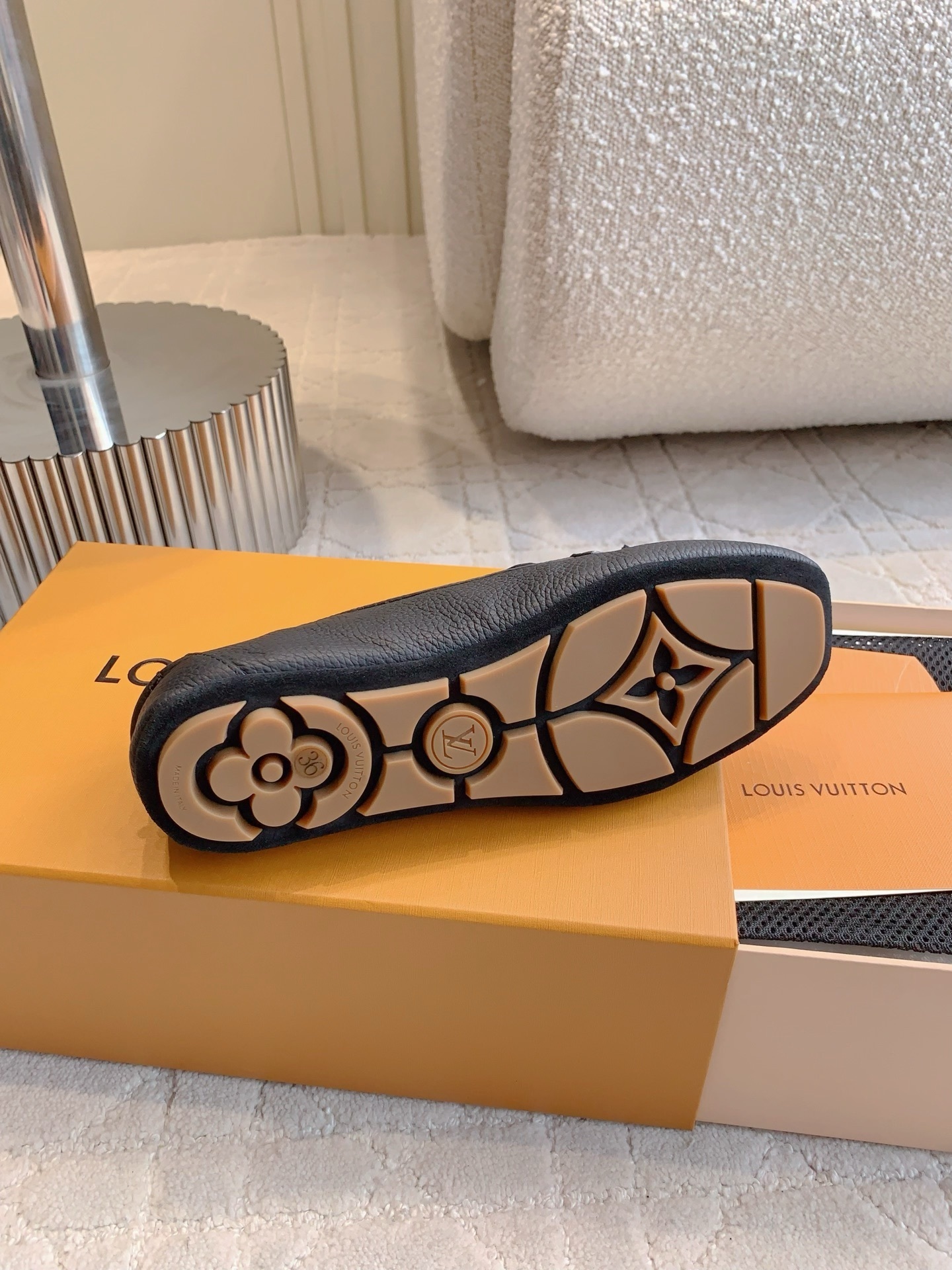 Louis Vuitton Gloria Flat Loafers in Black Grained Leather