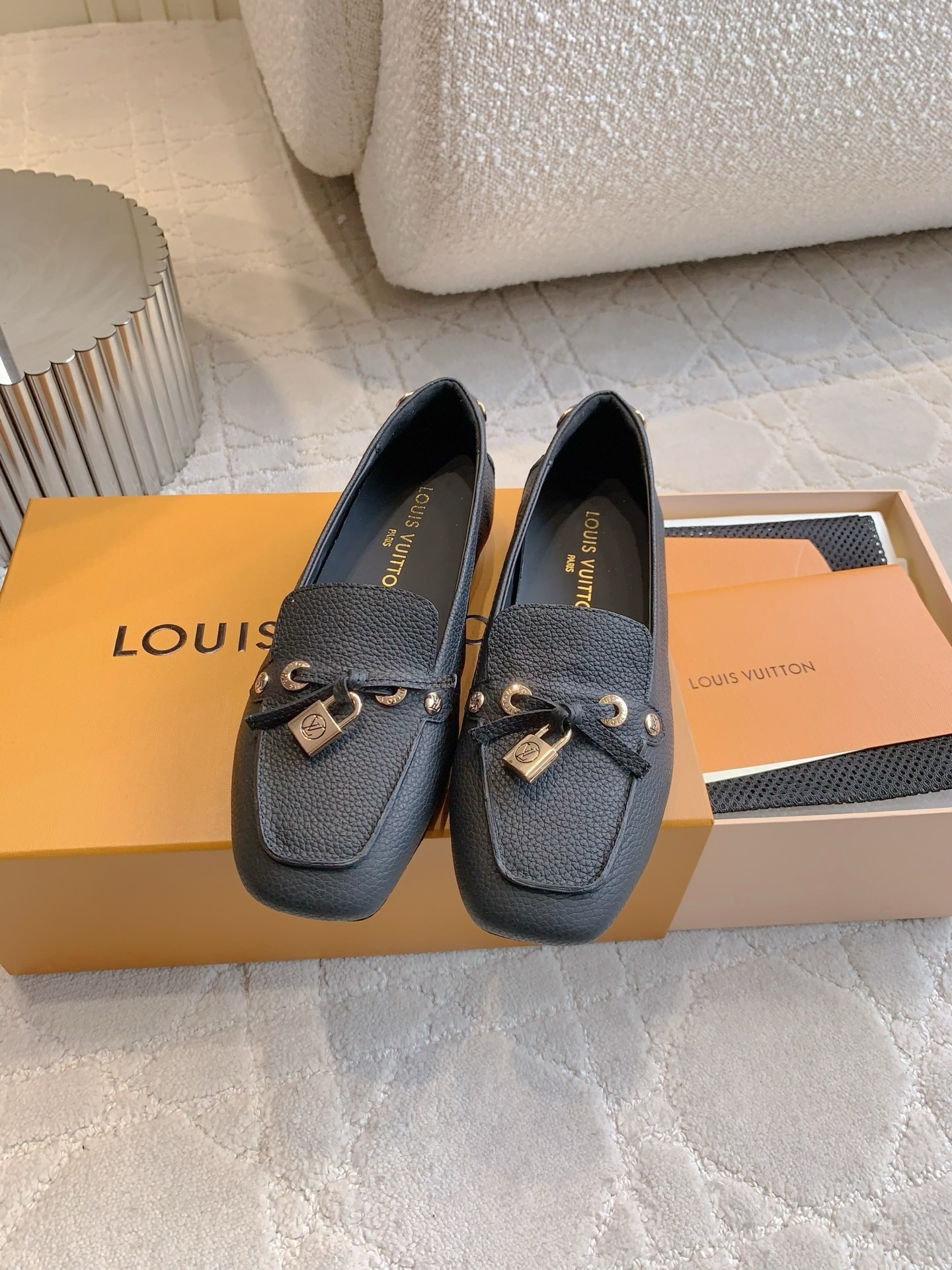 Louis Vuitton Gloria Flat Loafers in Black Grained Leather