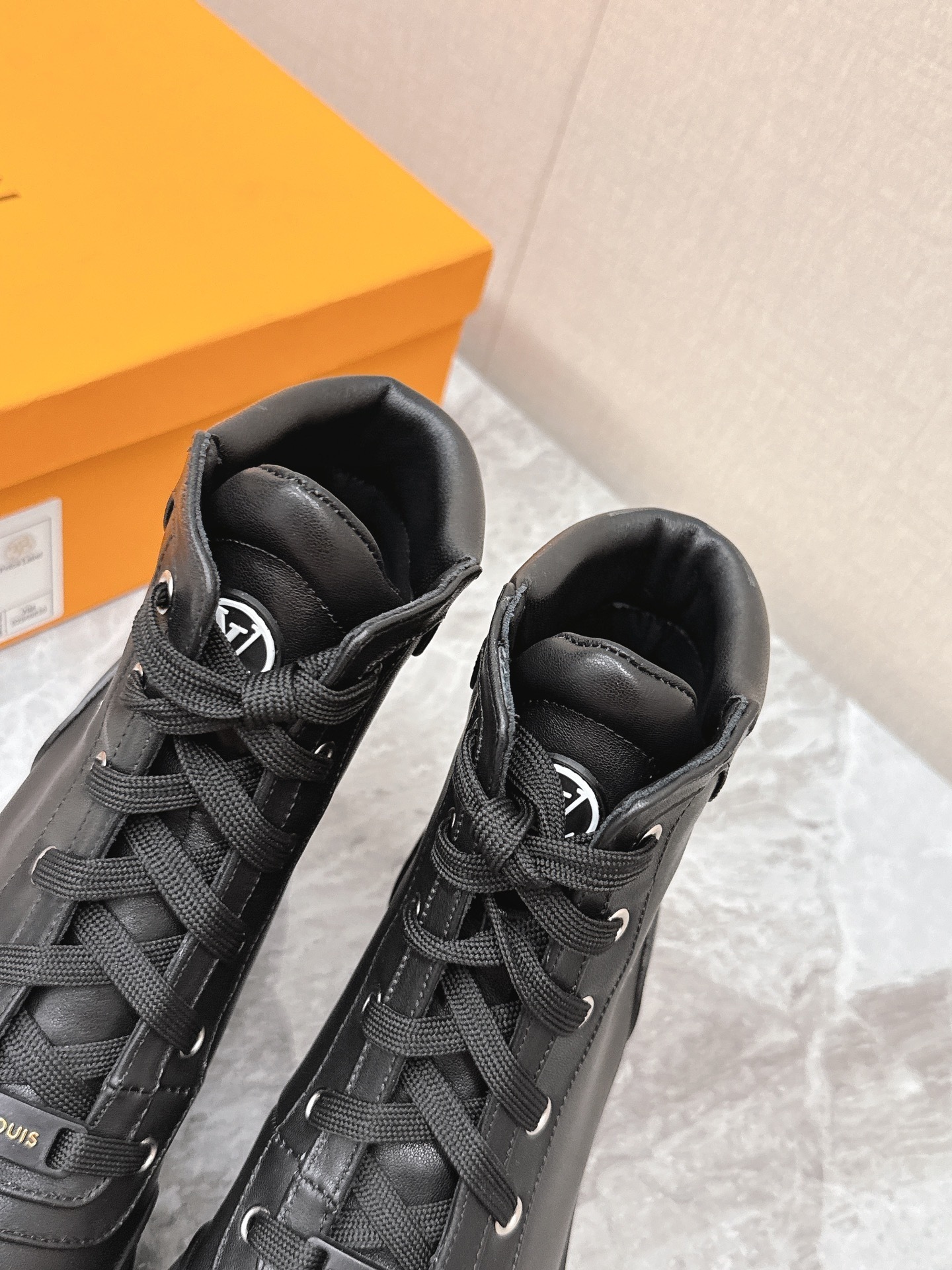 Louis Vuitton Men's Black Leather Script Logo Lace-Up Ankle Boots