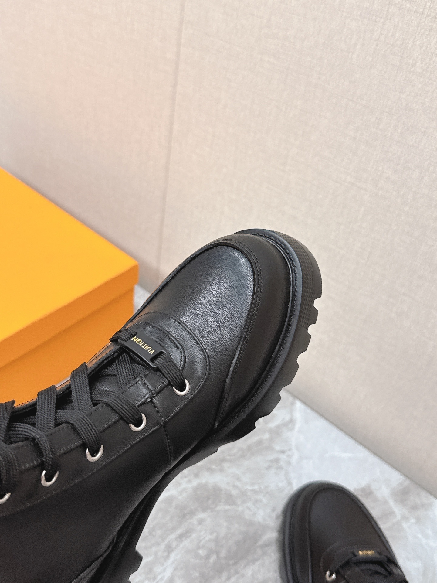 Louis Vuitton Men's Black Leather Script Logo Lace-Up Ankle Boots