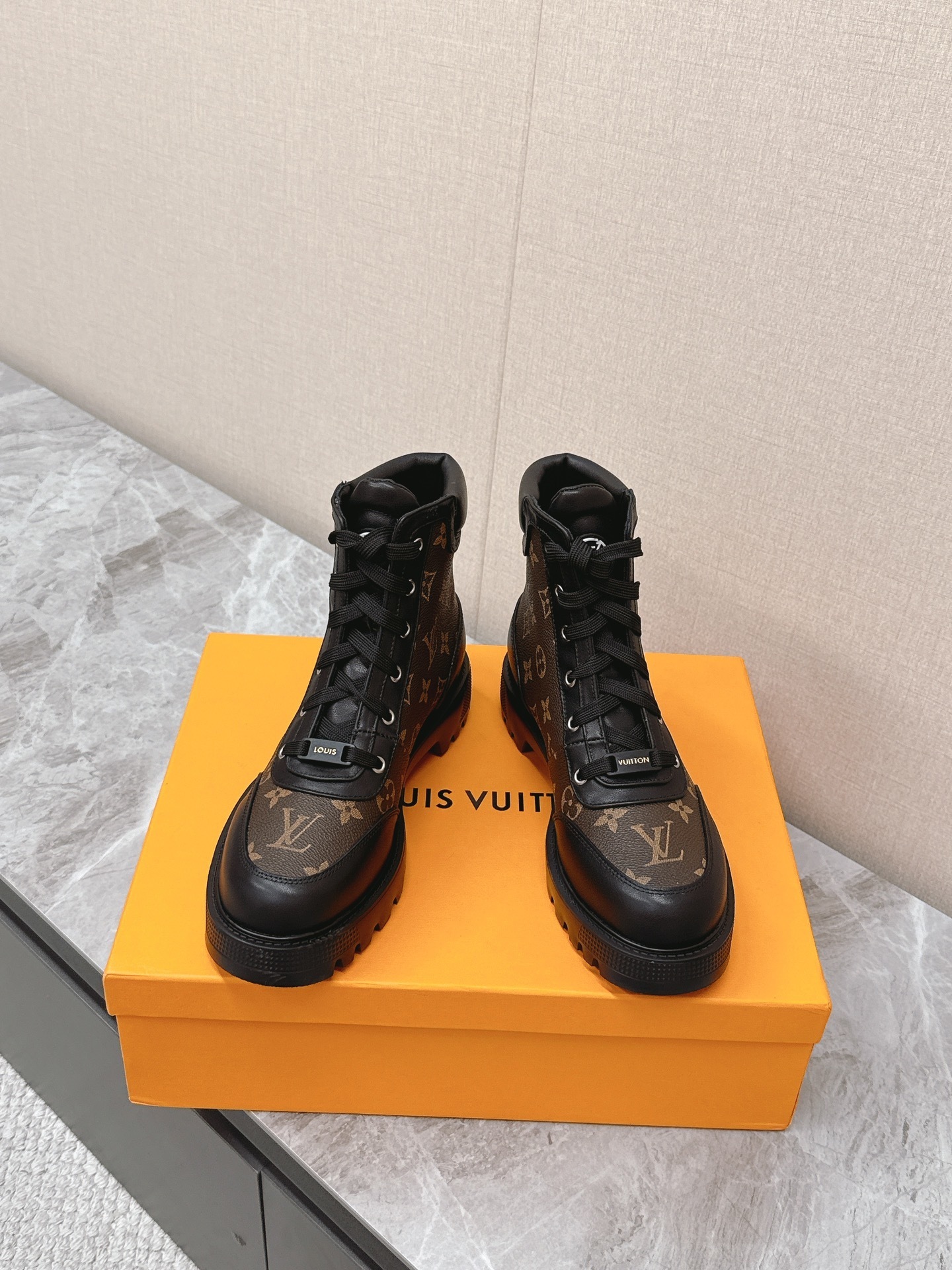 Louis Vuitton Monogram Canvas and Black Leather Ranger Boots