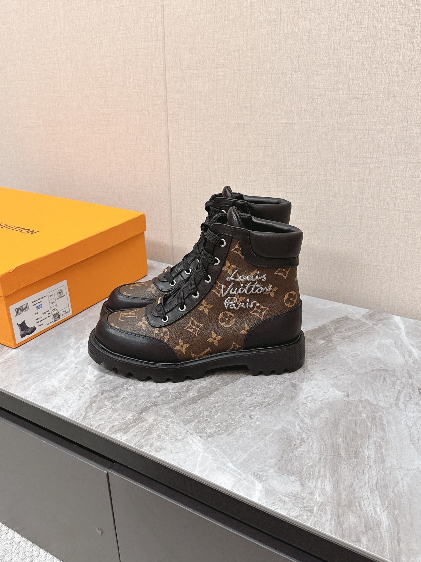 Louis Vuitton Monogram Canvas and Black Leather Ranger Boots