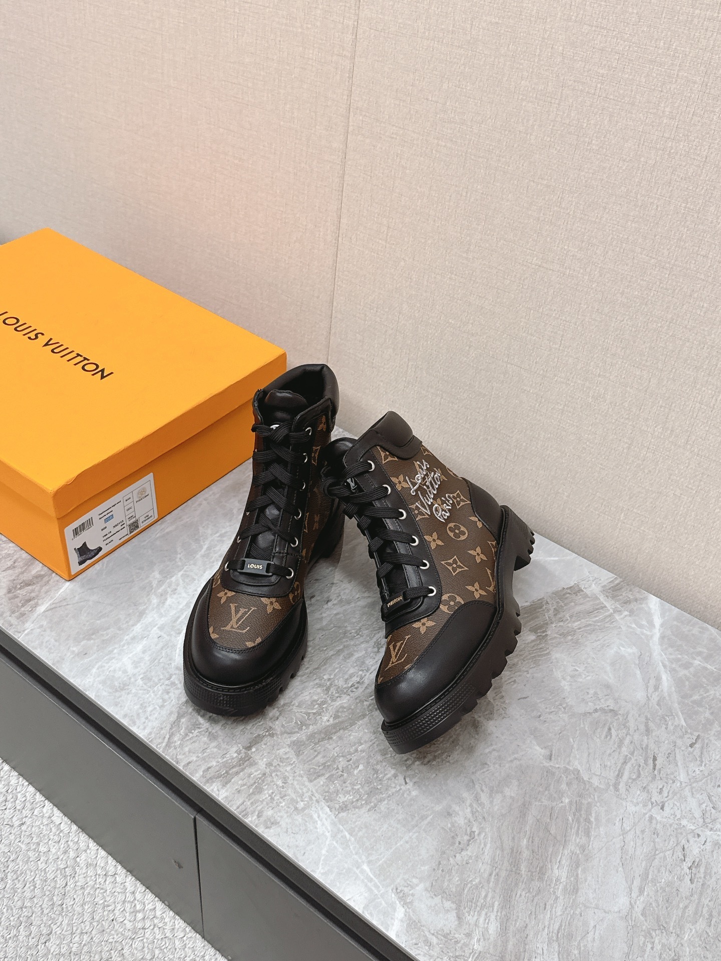 Louis Vuitton Monogram Canvas and Black Leather Ranger Boots