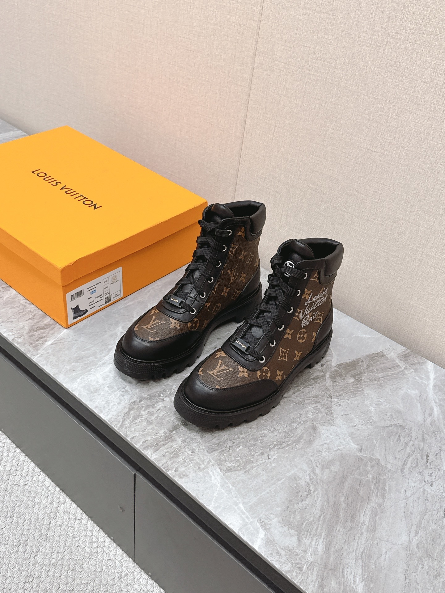 Louis Vuitton Monogram Canvas and Black Leather Ranger Boots