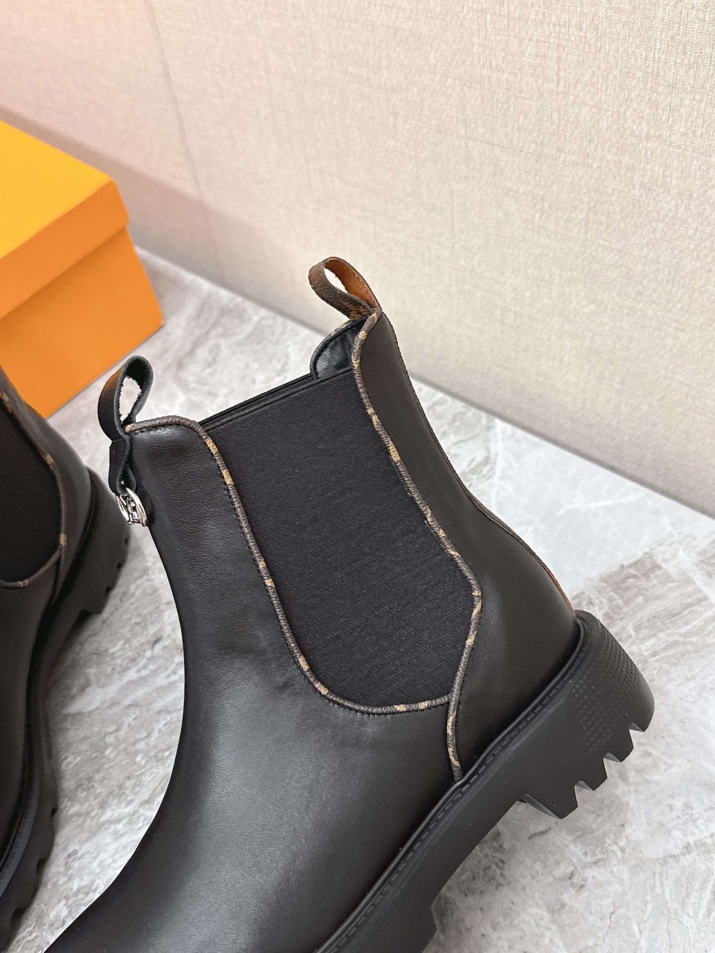 Louis Vuitton Monogram Trim Black Leather Chelsea Boots