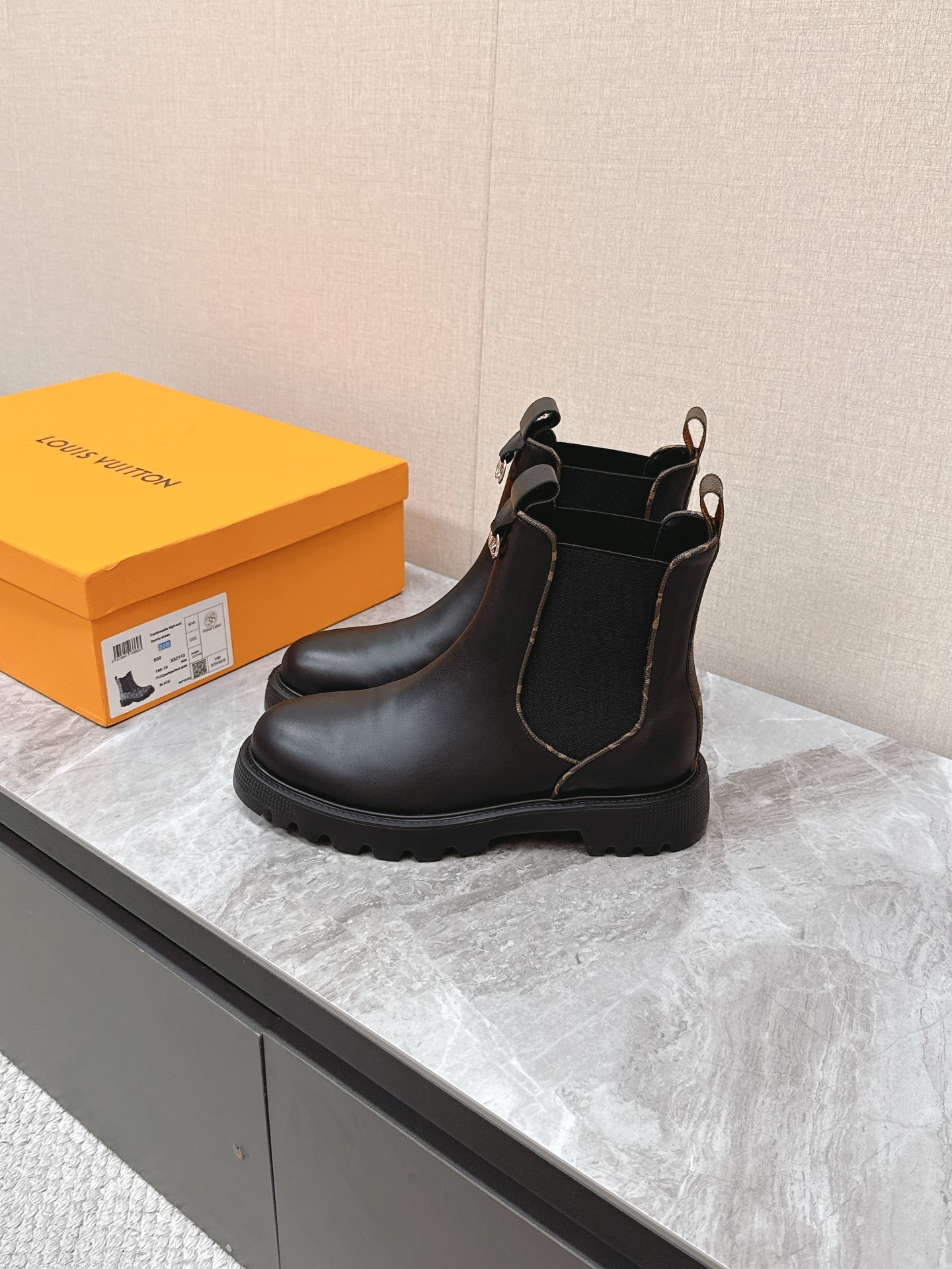 Louis Vuitton Monogram Trim Black Leather Chelsea Boots