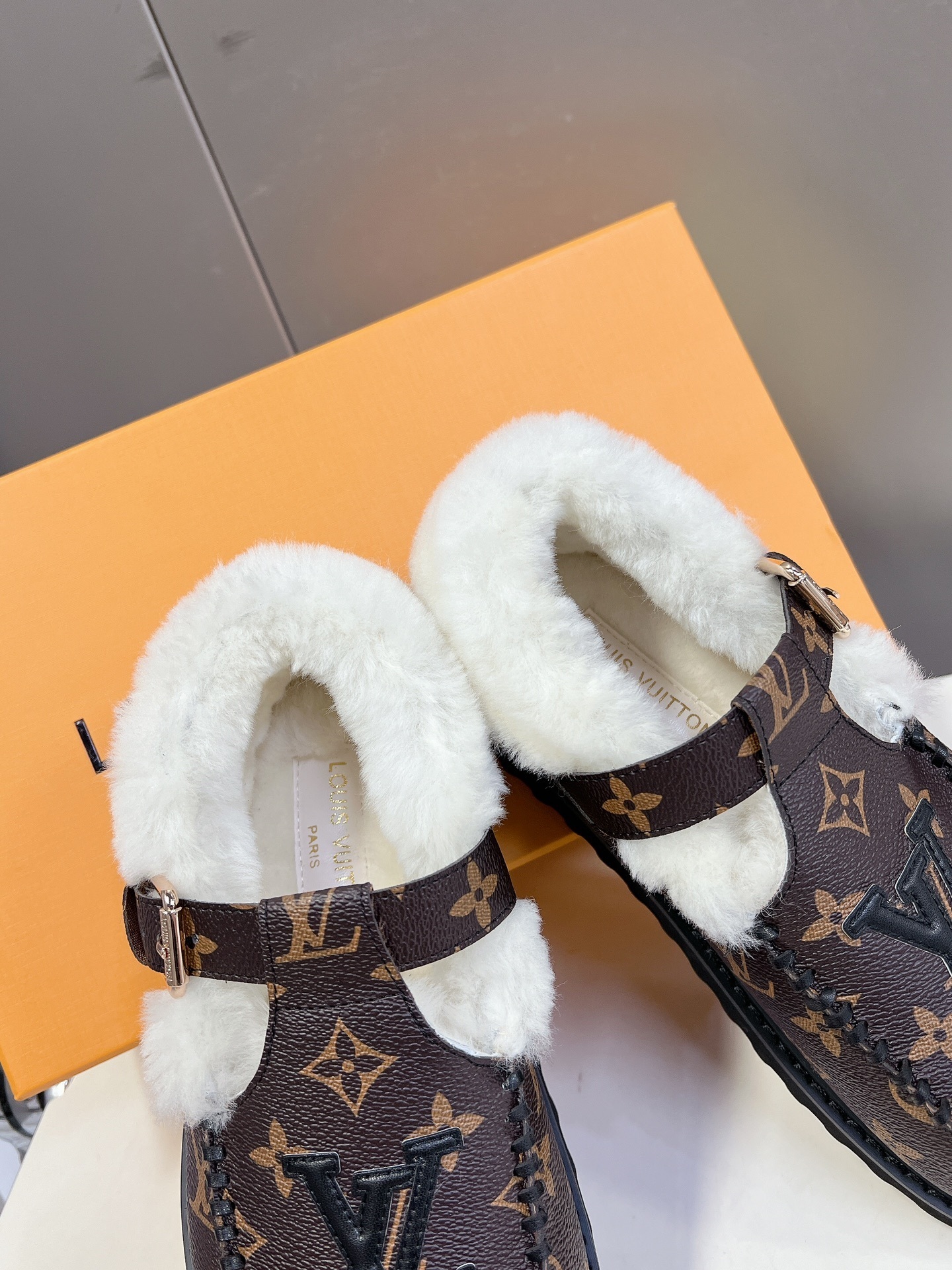 Louis Vuitton Monogram Shearling Loafers Luxury Winter Mules