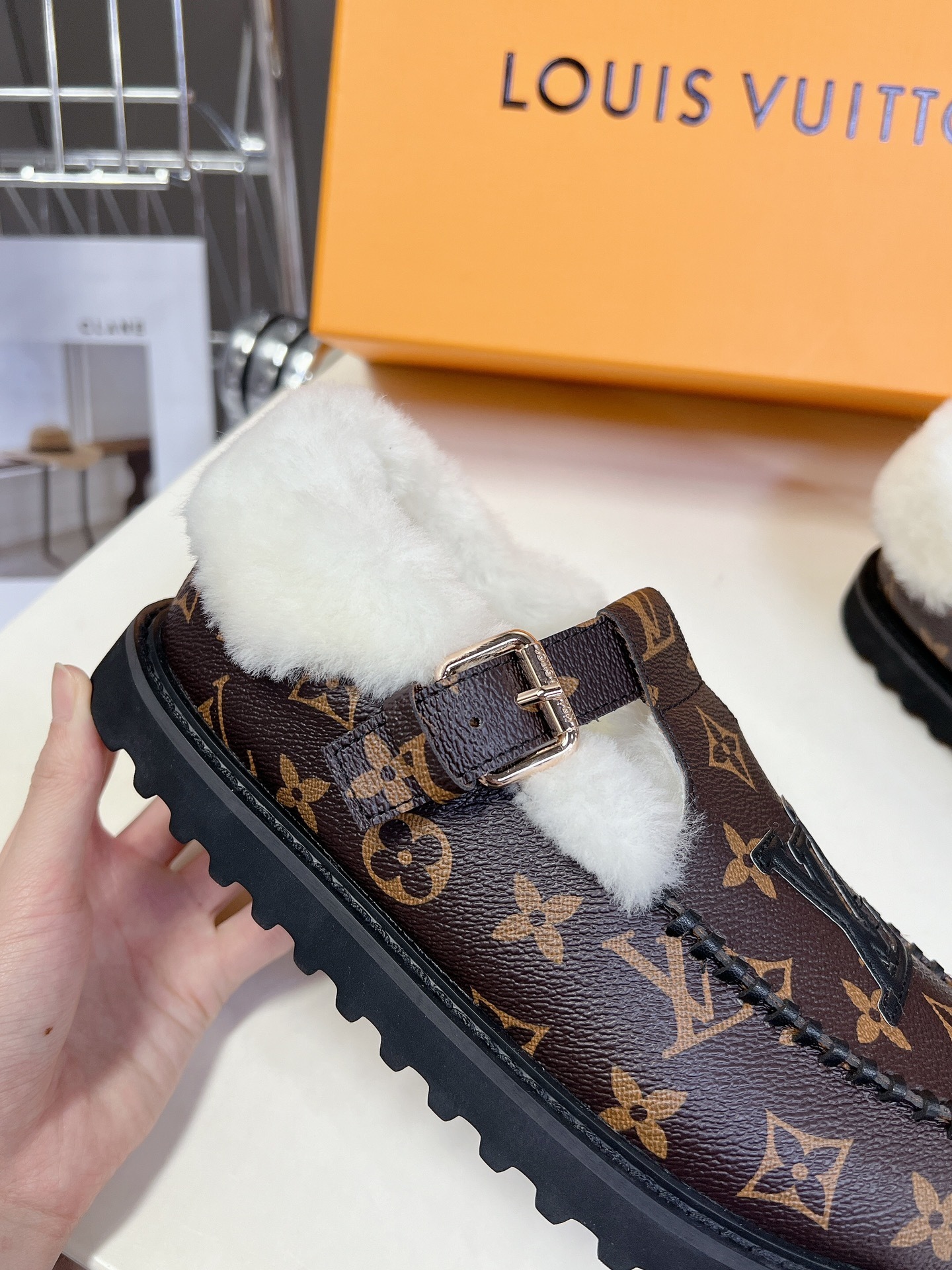Louis Vuitton Monogram Shearling Loafers Luxury Winter Mules