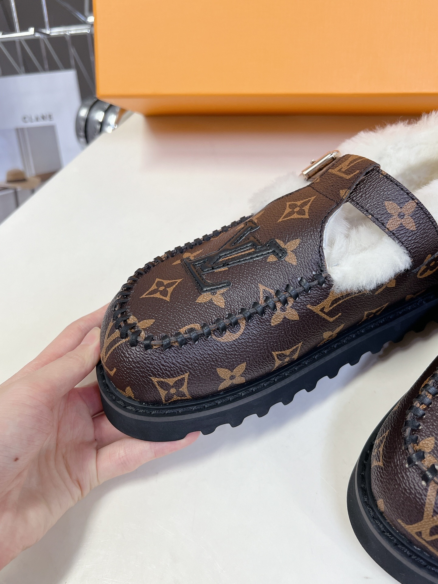 Louis Vuitton Monogram Shearling Loafers Luxury Winter Mules