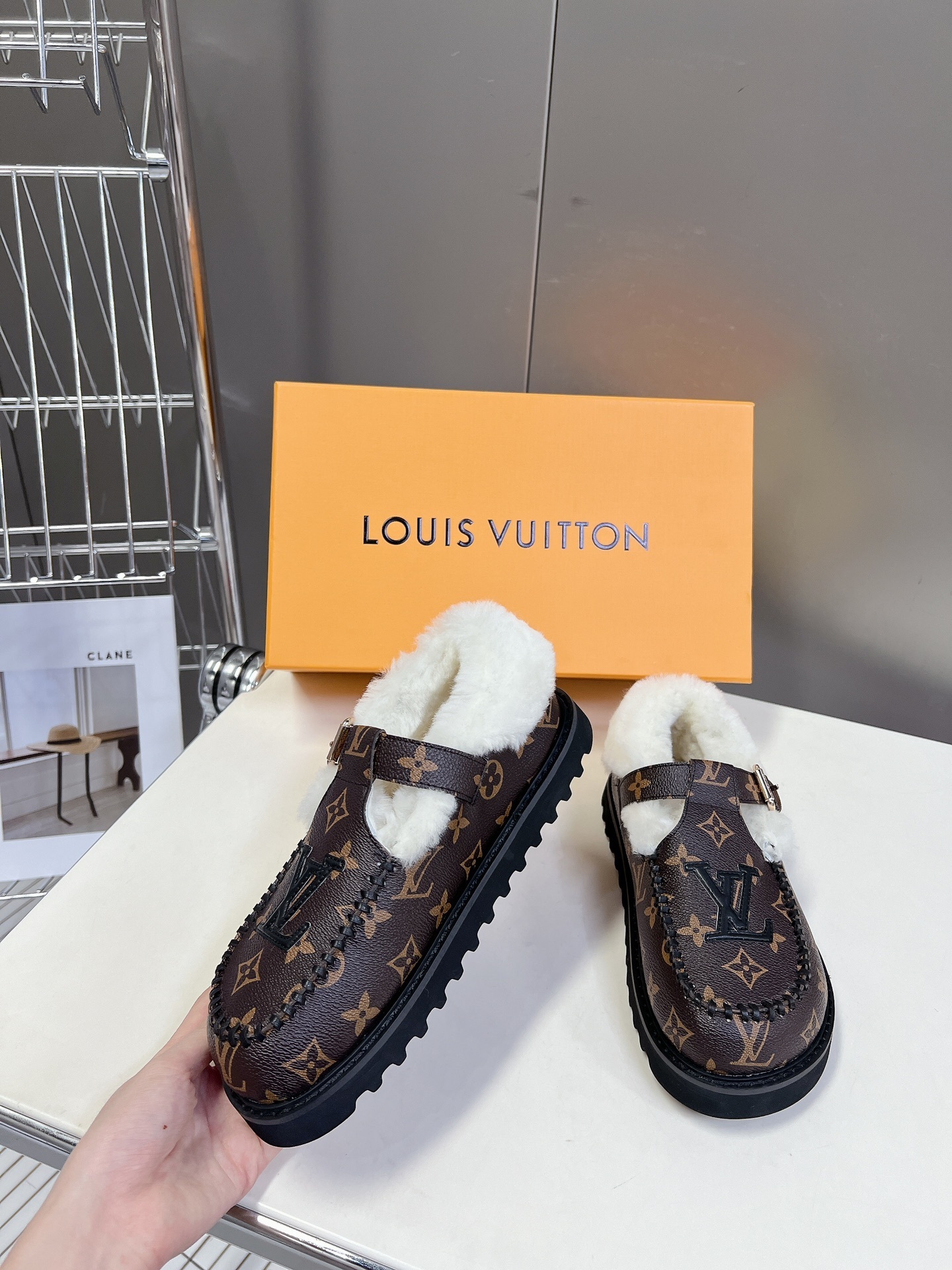 Louis Vuitton Monogram Shearling Loafers Luxury Winter Mules