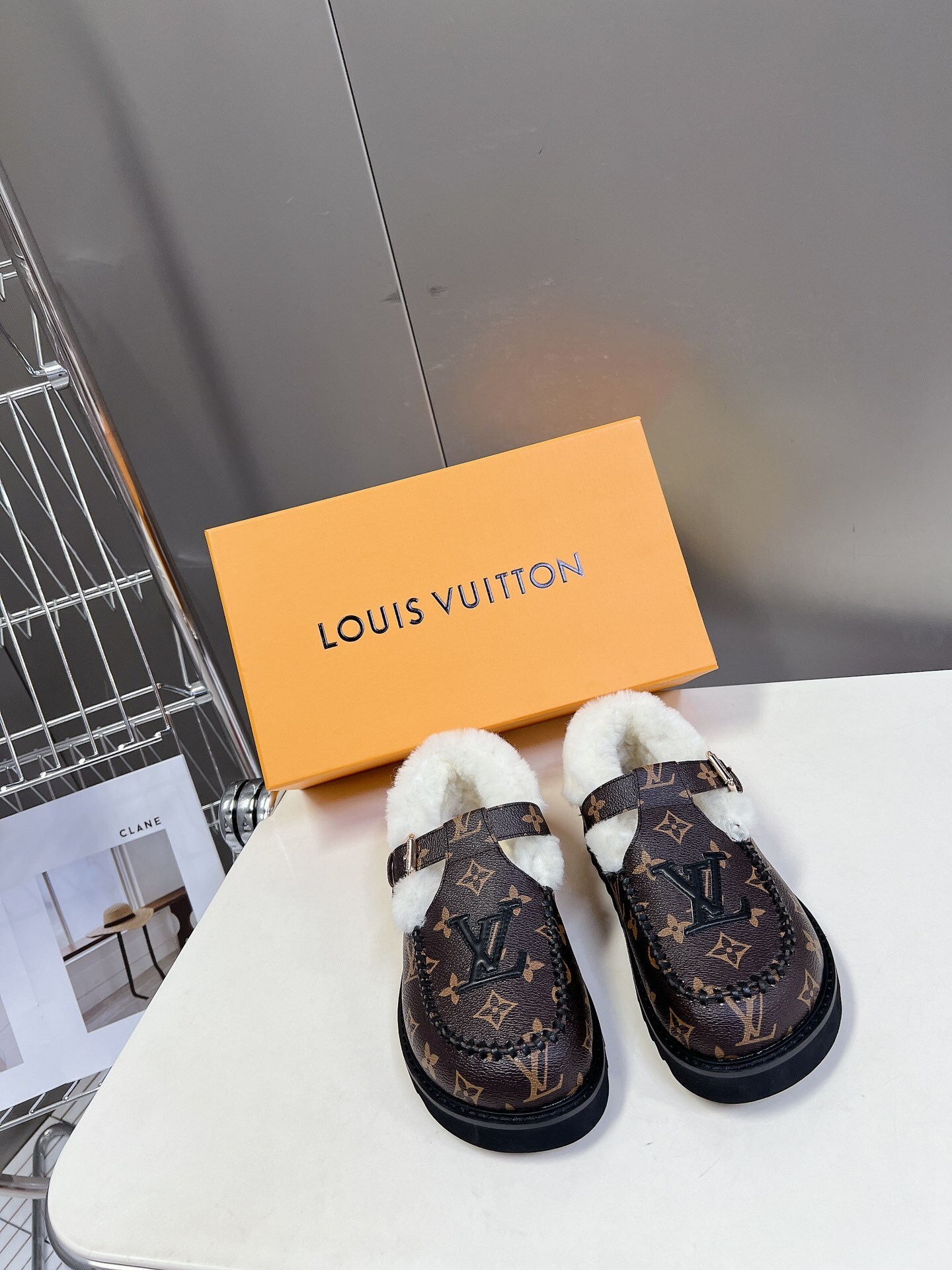 Louis Vuitton Monogram Shearling Loafers Luxury Winter Mules