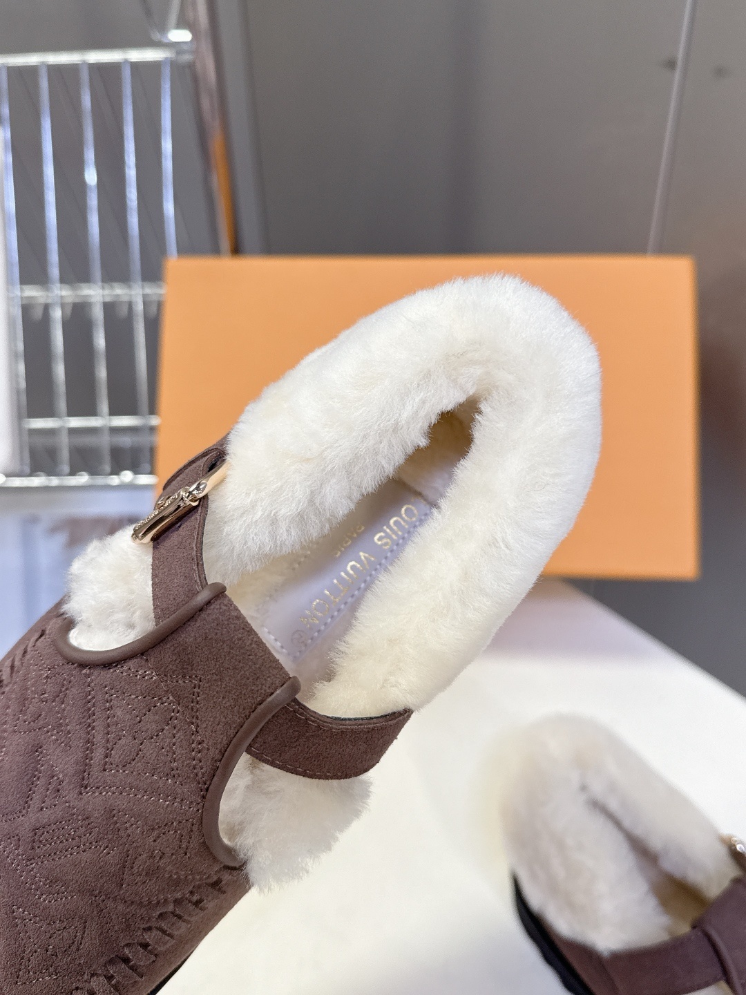 Louis Vuitton Suede Monogram Shearling Comfort Loafers