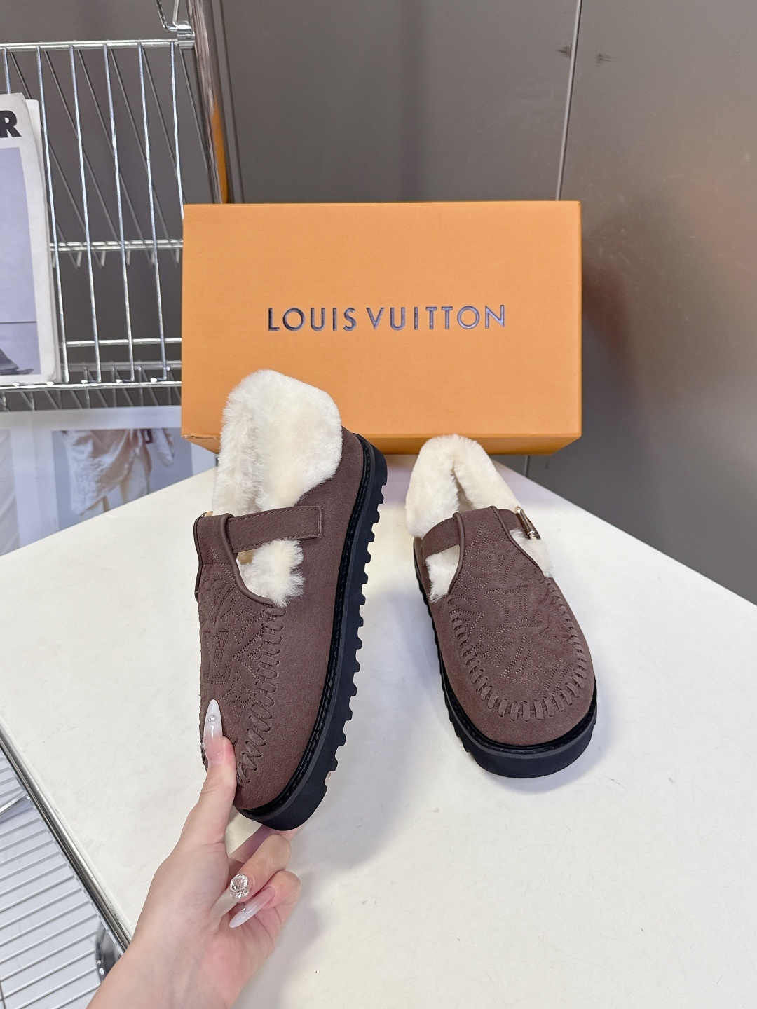 Louis Vuitton Suede Monogram Shearling Comfort Loafers