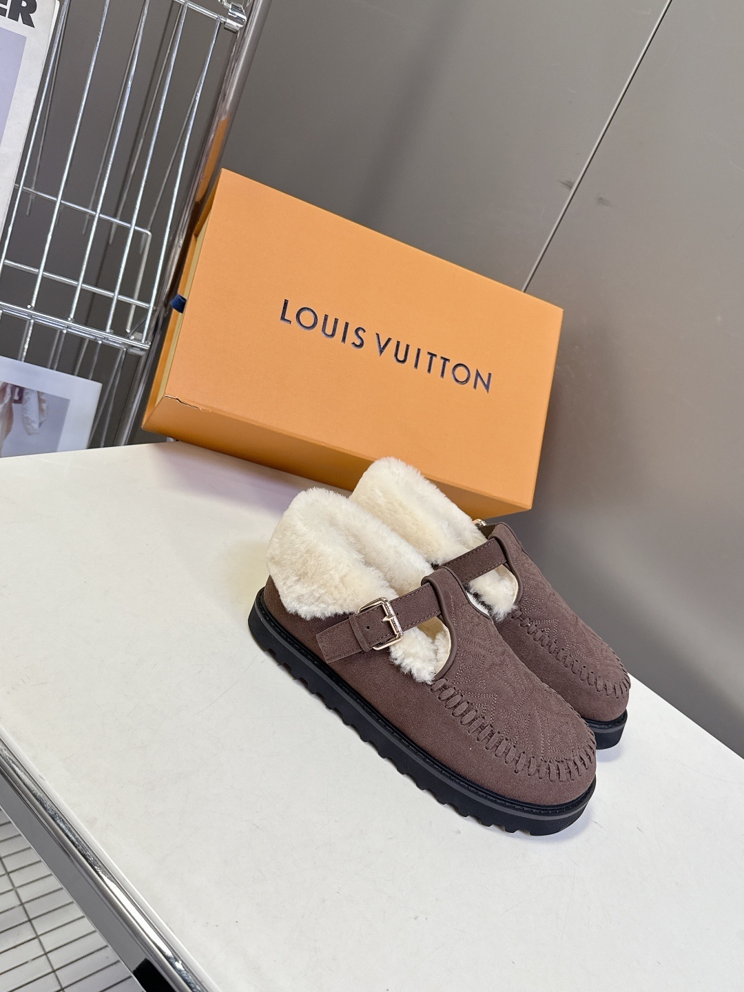 Louis Vuitton Suede Monogram Shearling Comfort Loafers