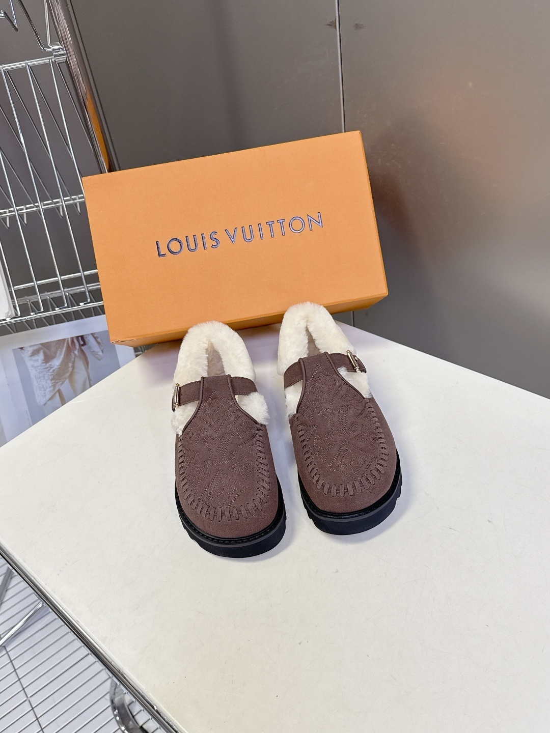 Louis Vuitton Suede Monogram Shearling Comfort Loafers