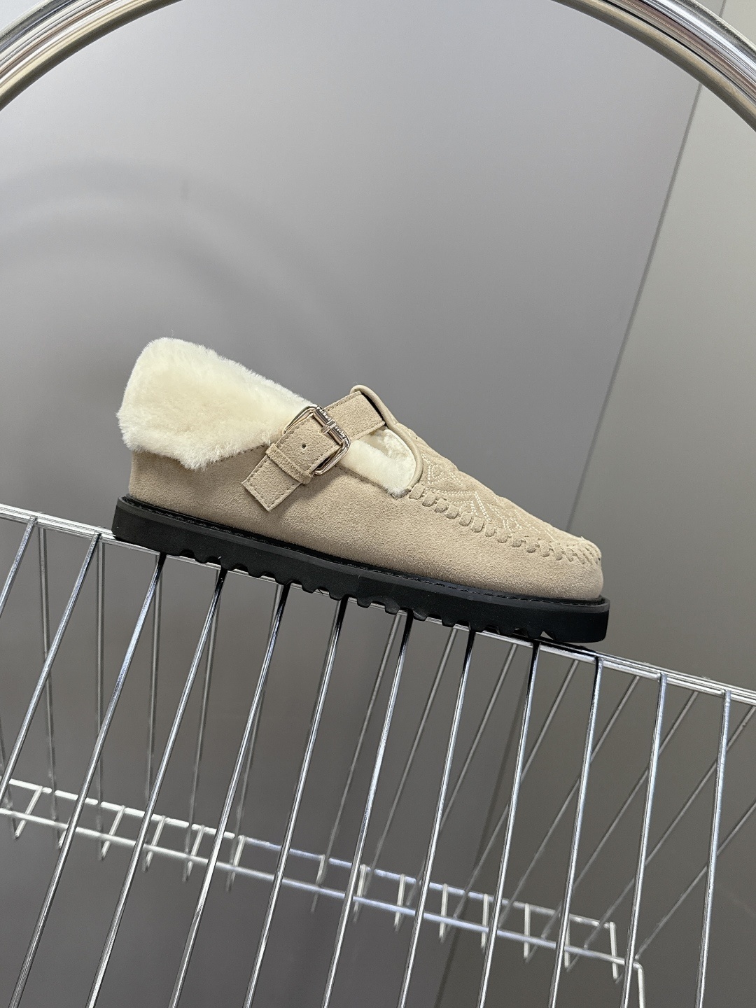 Louis Vuitton Monogram Suede Shearling Mules - Luxury Beige Slippers