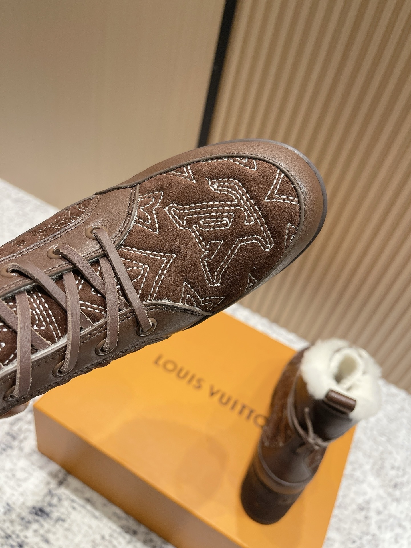 Louis Vuitton Women's Monogram Brown Suede Shearling Ankle Boots