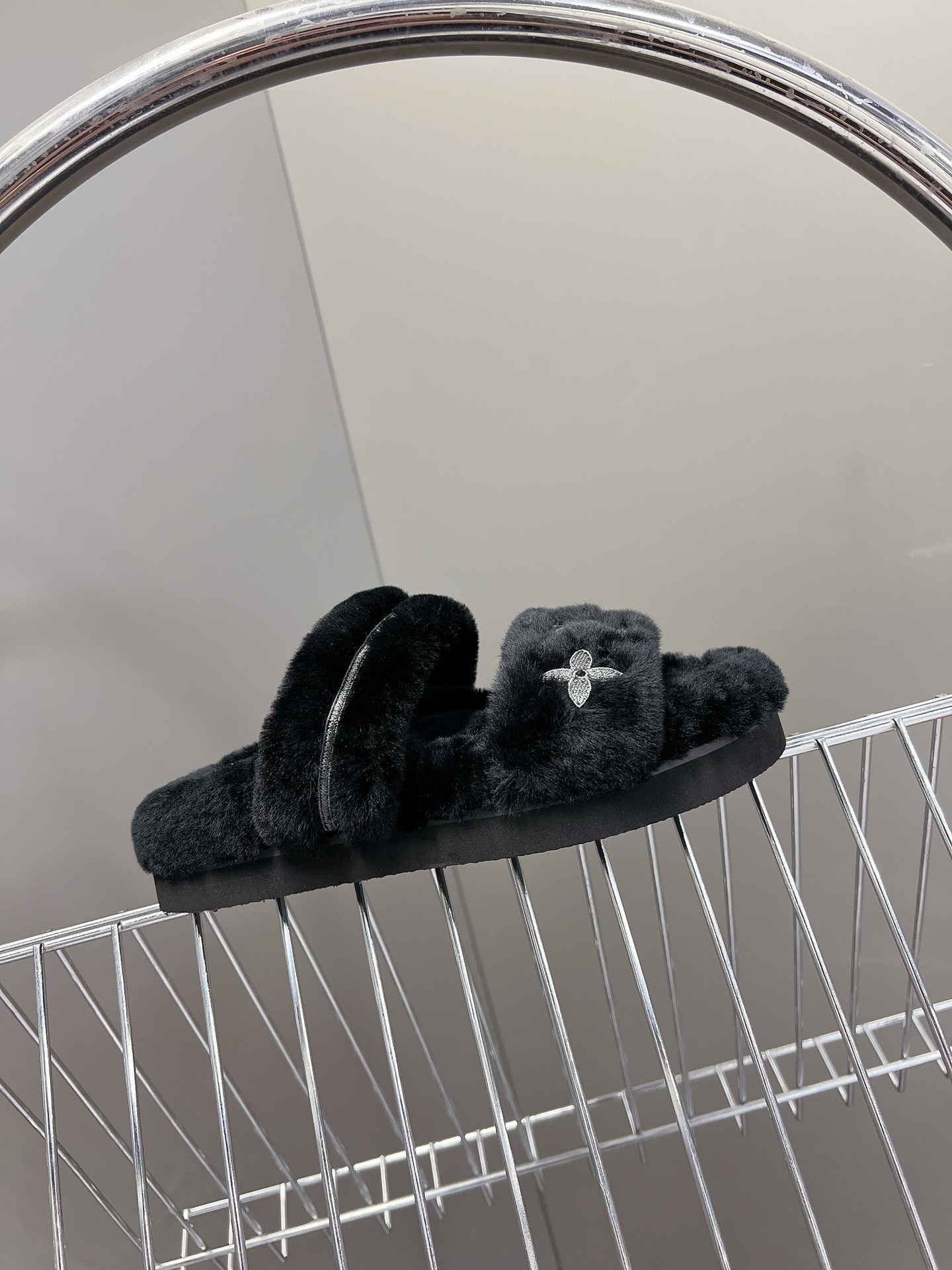 Louis Vuitton Black Furry Slippers Luxury Comfort Slides