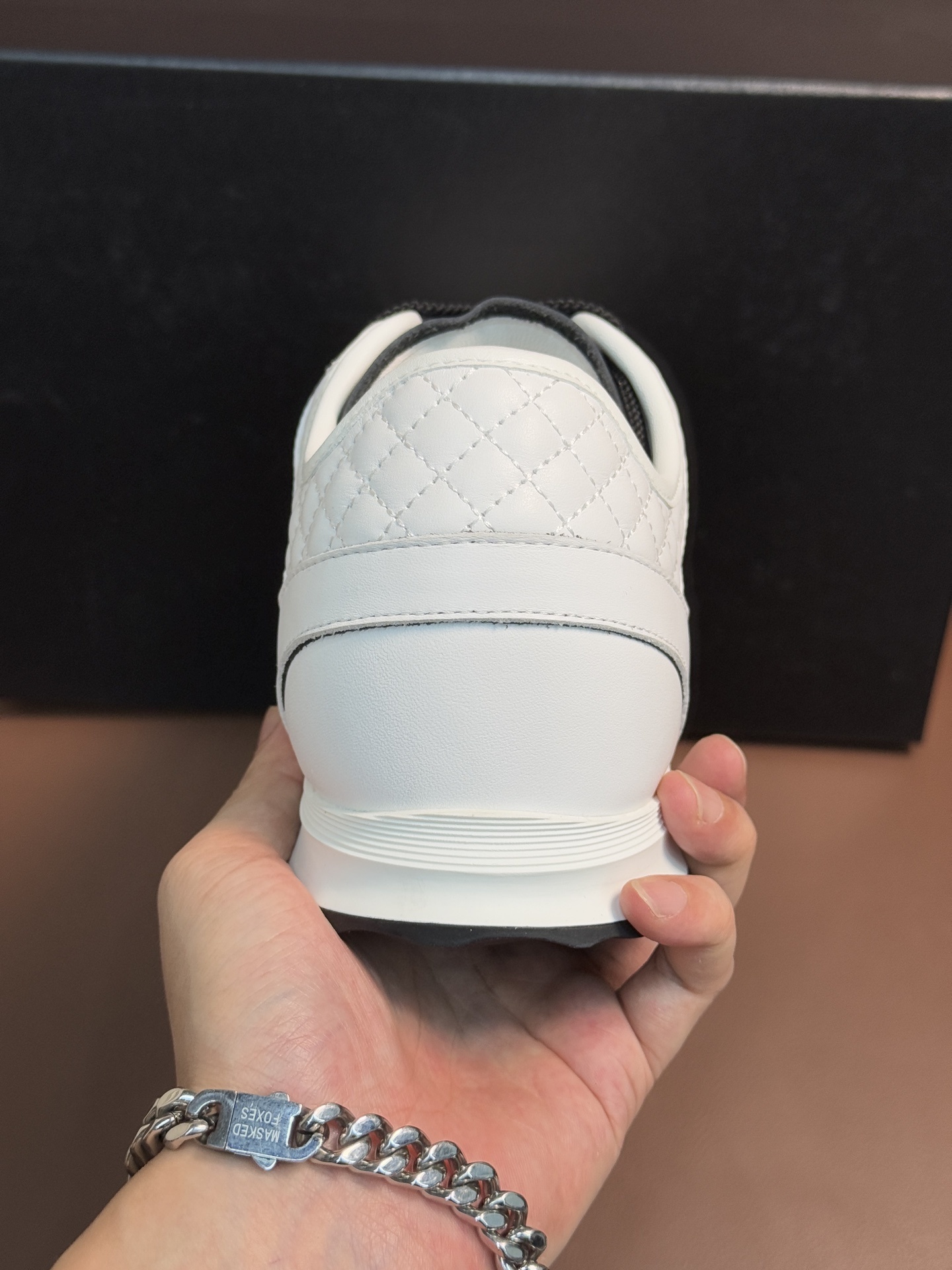 Chanel Luxury White Leather Sneakers with Black CC Logo Detail