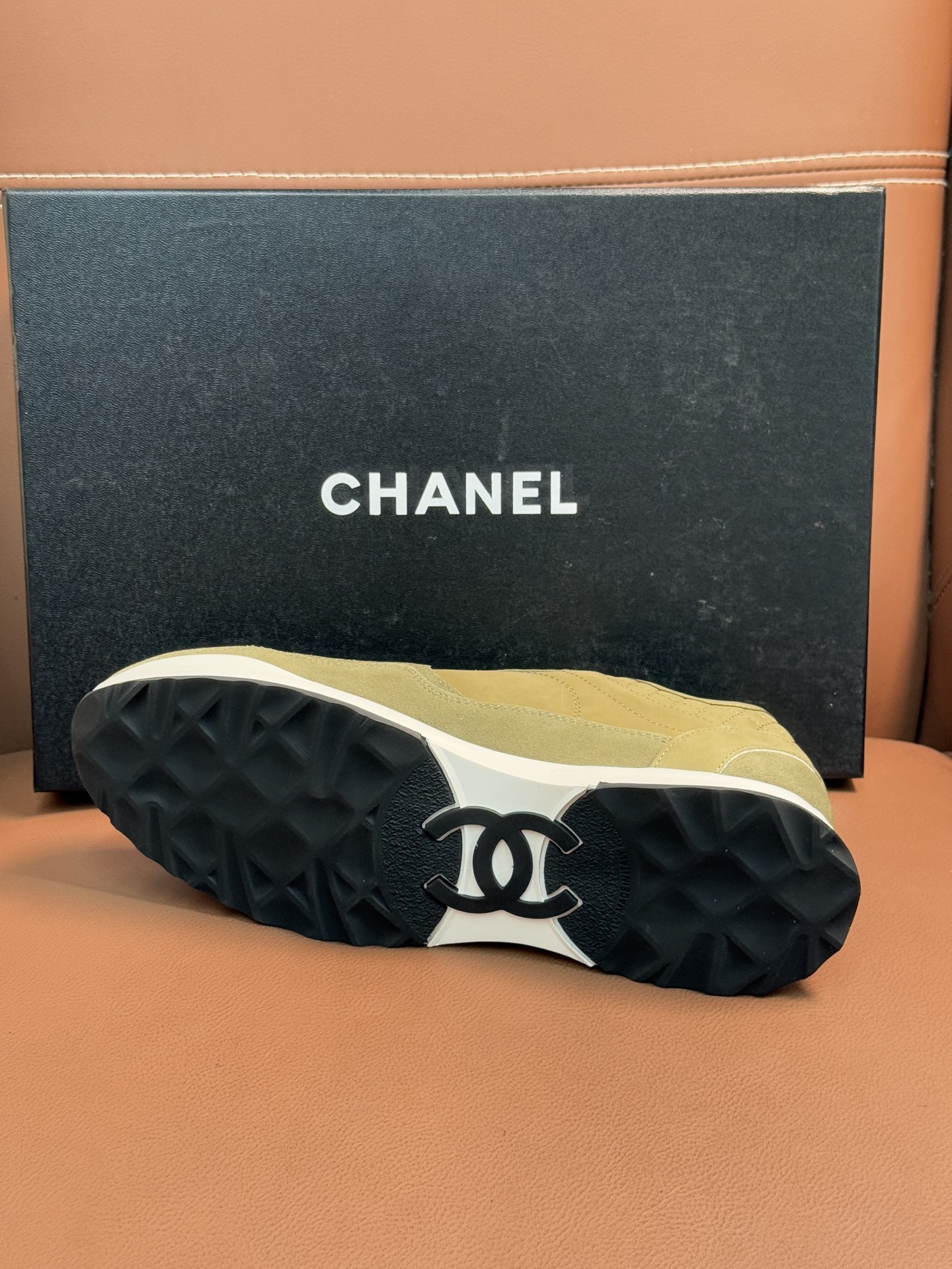 Chanel Suede & Fabric Sneakers in Khaki - Luxury Designer Footwear