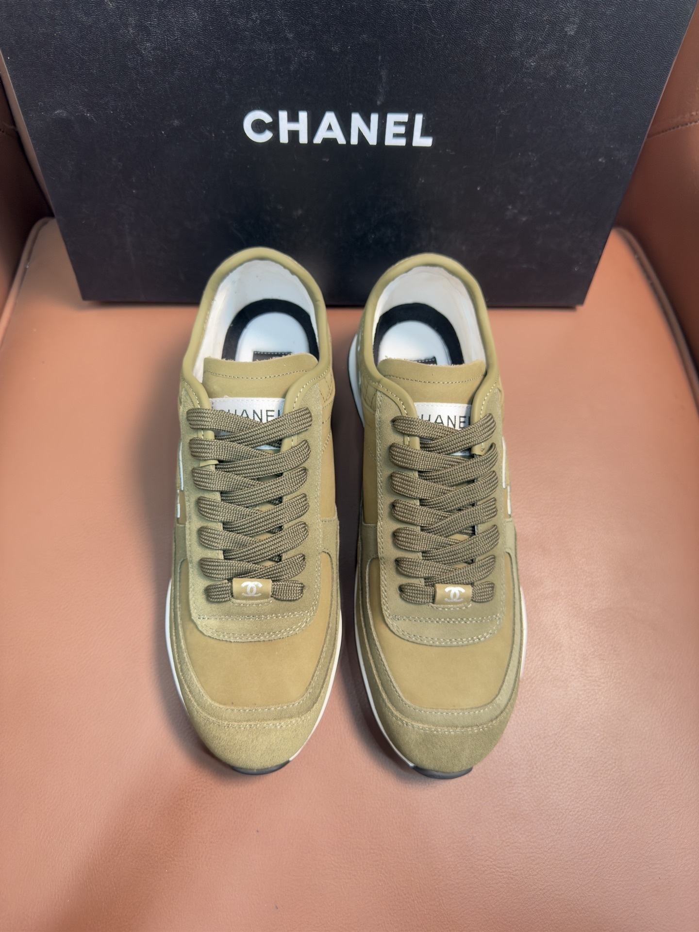 Chanel Suede & Fabric Sneakers in Khaki – Luxury Designer Footwear